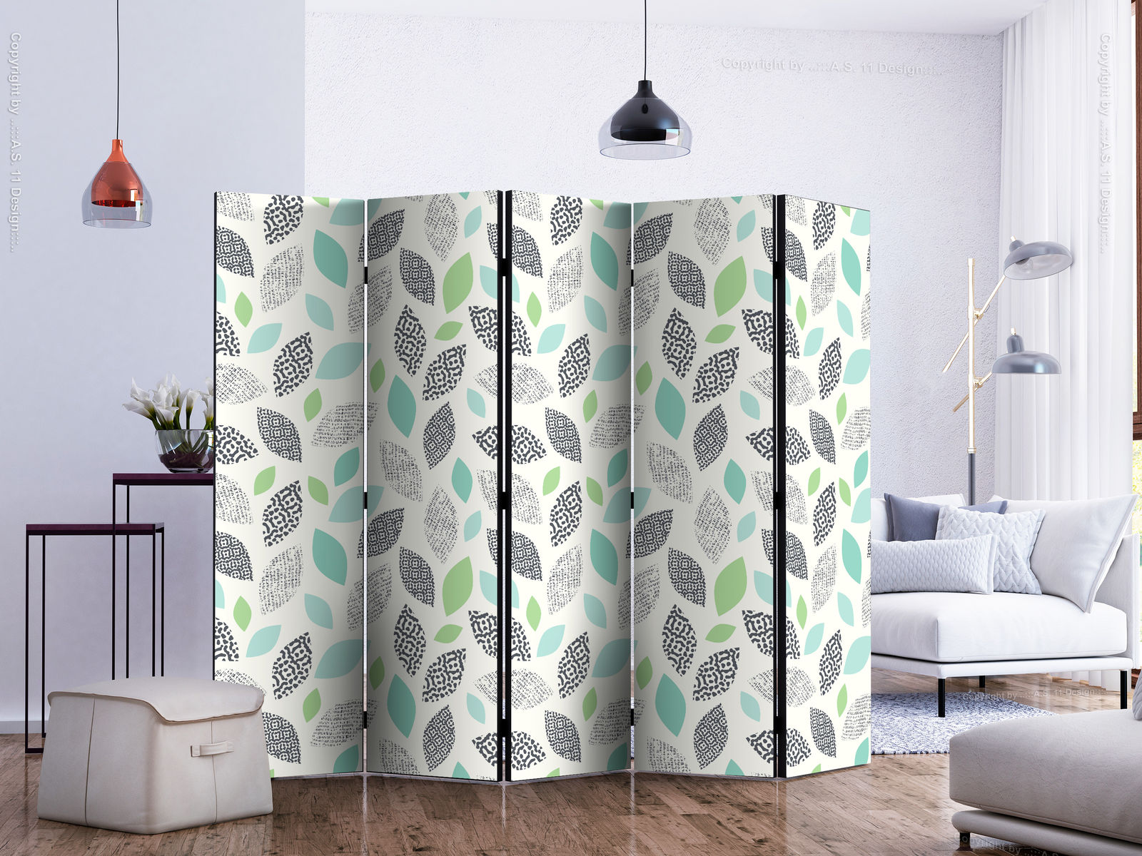 Διαχωριστικο Δωματιου - Patterned Leaves Ii Μονης Οψης 225x172cm