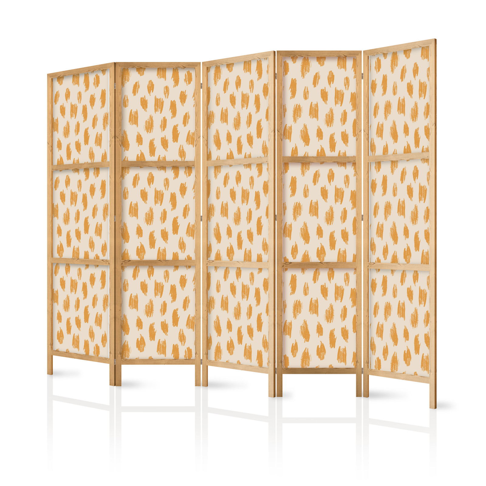 Ιαπωνικο Διαχωριστικο Δωματιου - Drawn Pattern In Dots And Spots - In Shades Of Orange And Ecru 225x172cm