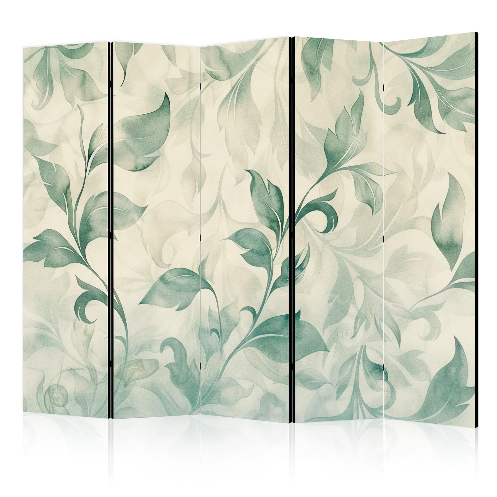 Διαχωριστικο Δωματιου - Watercolor Botanical Motif - Delicate Green-beige Leaves Μονης Οψης 225x172cm