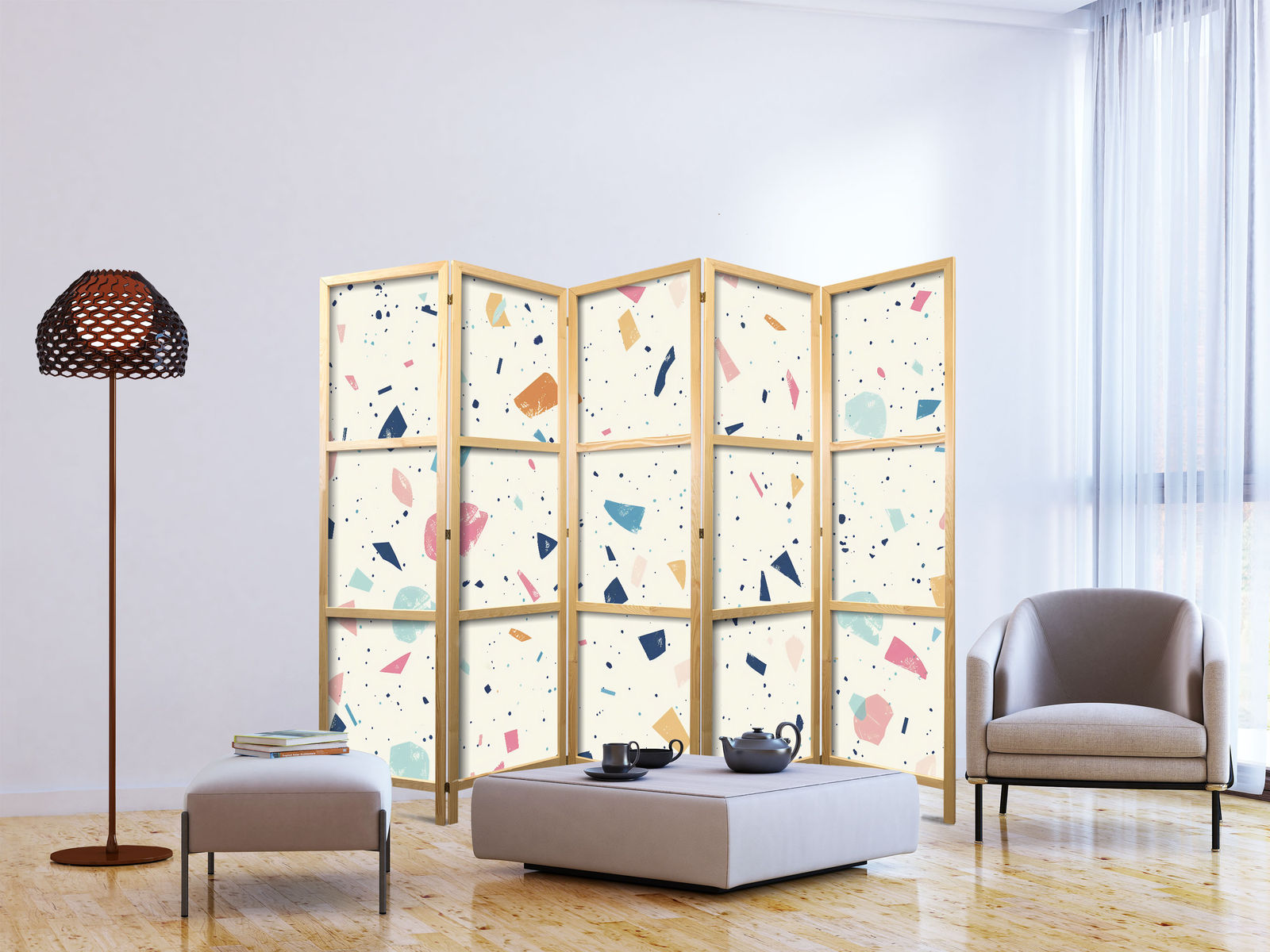 Ιαπωνικο Διαχωριστικο Δωματιου - Terrazzo With Multicolored - Large Elements - Cheerful Pattern On A Light Background 225x172cm