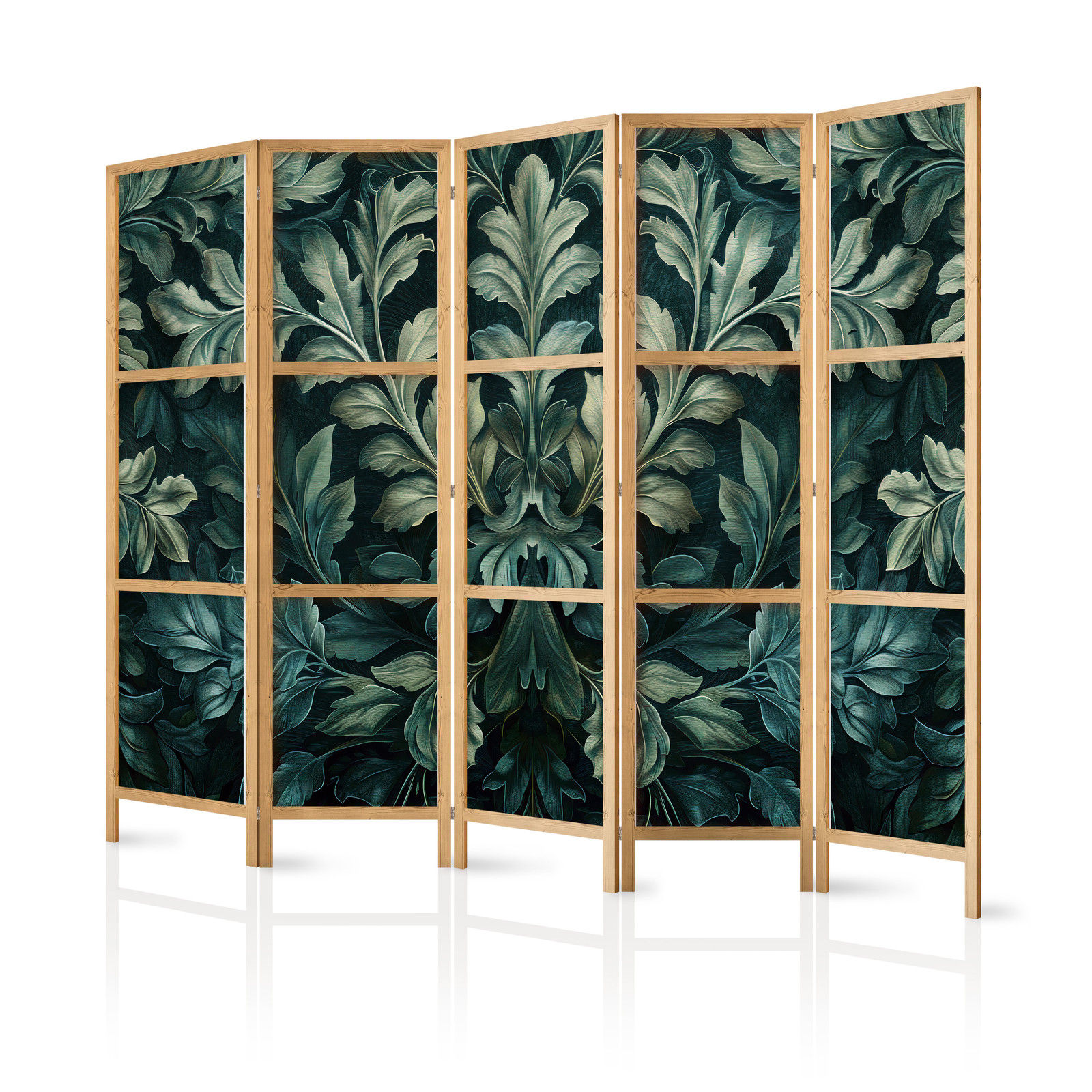 Ιαπωνικο Διαχωριστικο Δωματιου - Dark Green Victorian Leaves - Botanical Carved Composition 225x172cm