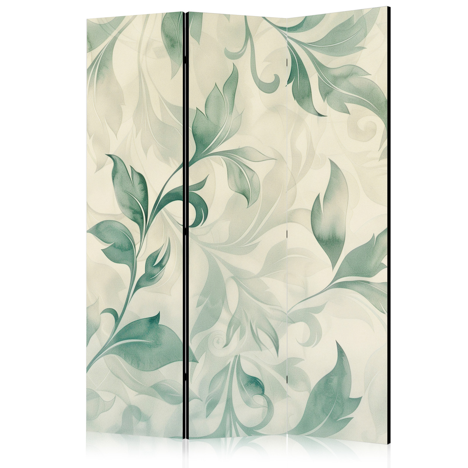 Διαχωριστικο Δωματιου - Watercolor Botanical Motif - Delicate Green And Beige Leaves Μονης Οψης 135x172cm