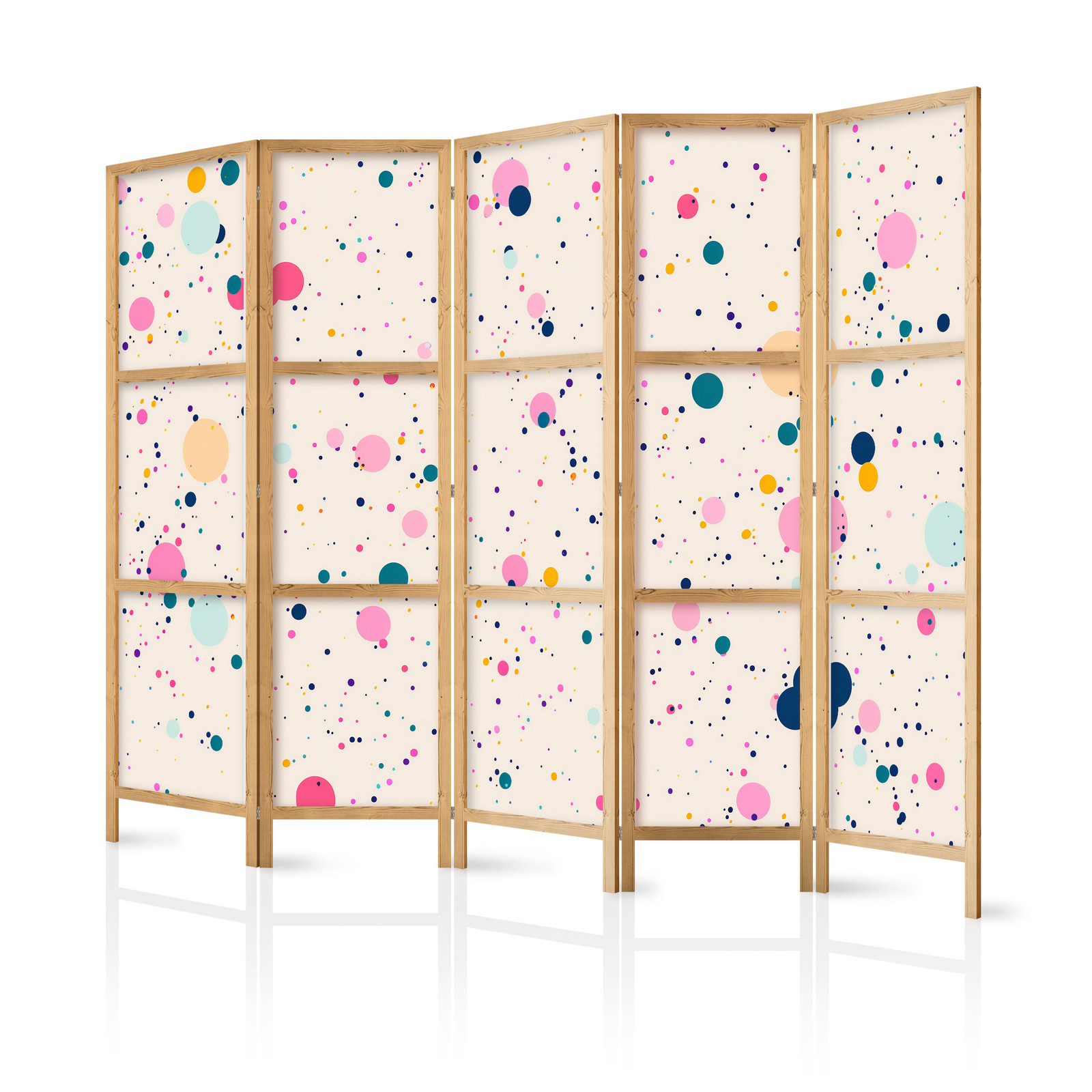 Ιαπωνικο Διαχωριστικο Δωματιου - Dots - Spots And Splashes Multicolored - Cheerful Pattern On A Light Pink Background 225x172cm