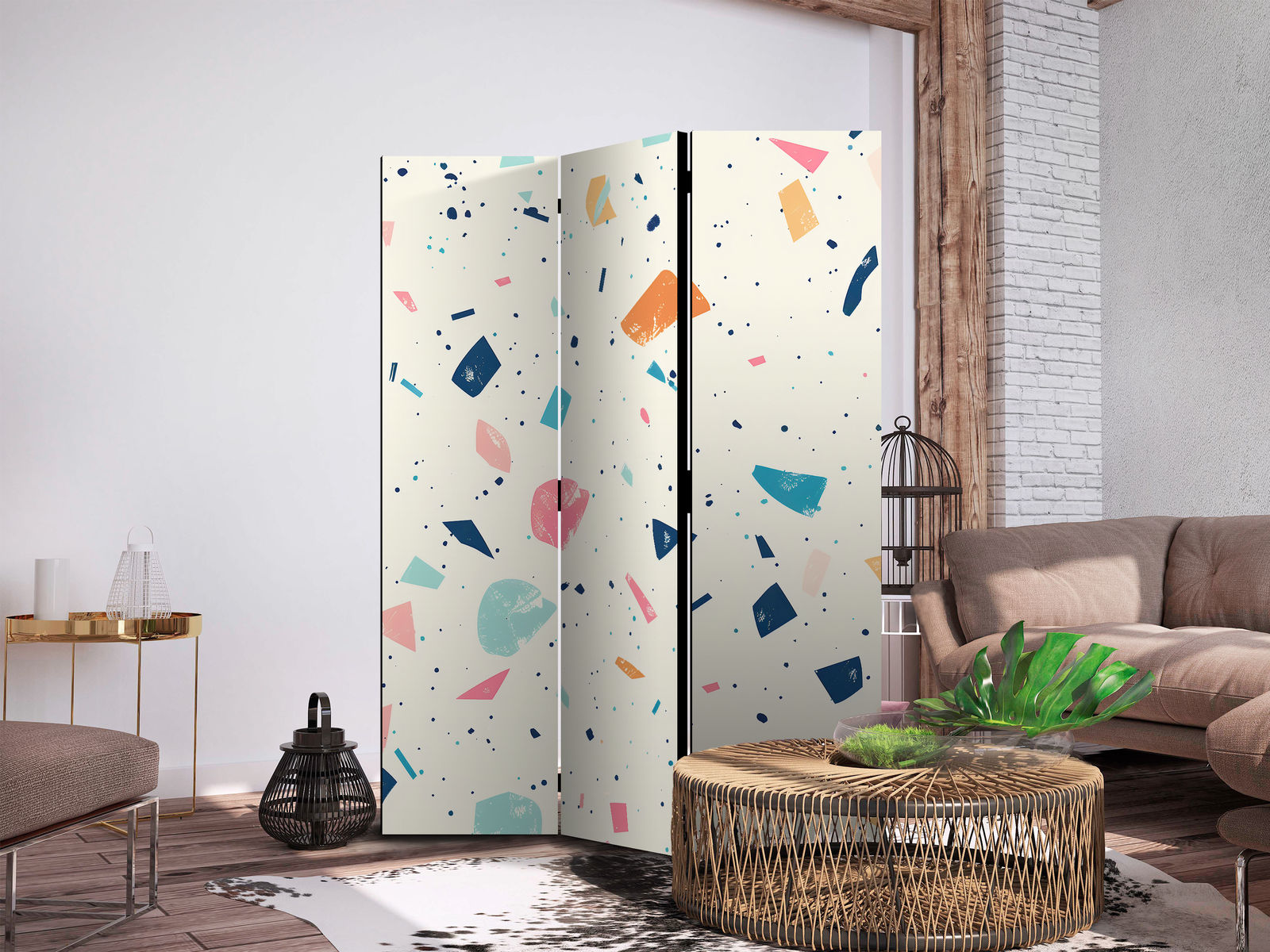 Διαχωριστικο Δωματιου - Terrazzo With Multicolored - Large Elements - Cheerful Pattern On A Light Background Μονης Οψης 135x172cm