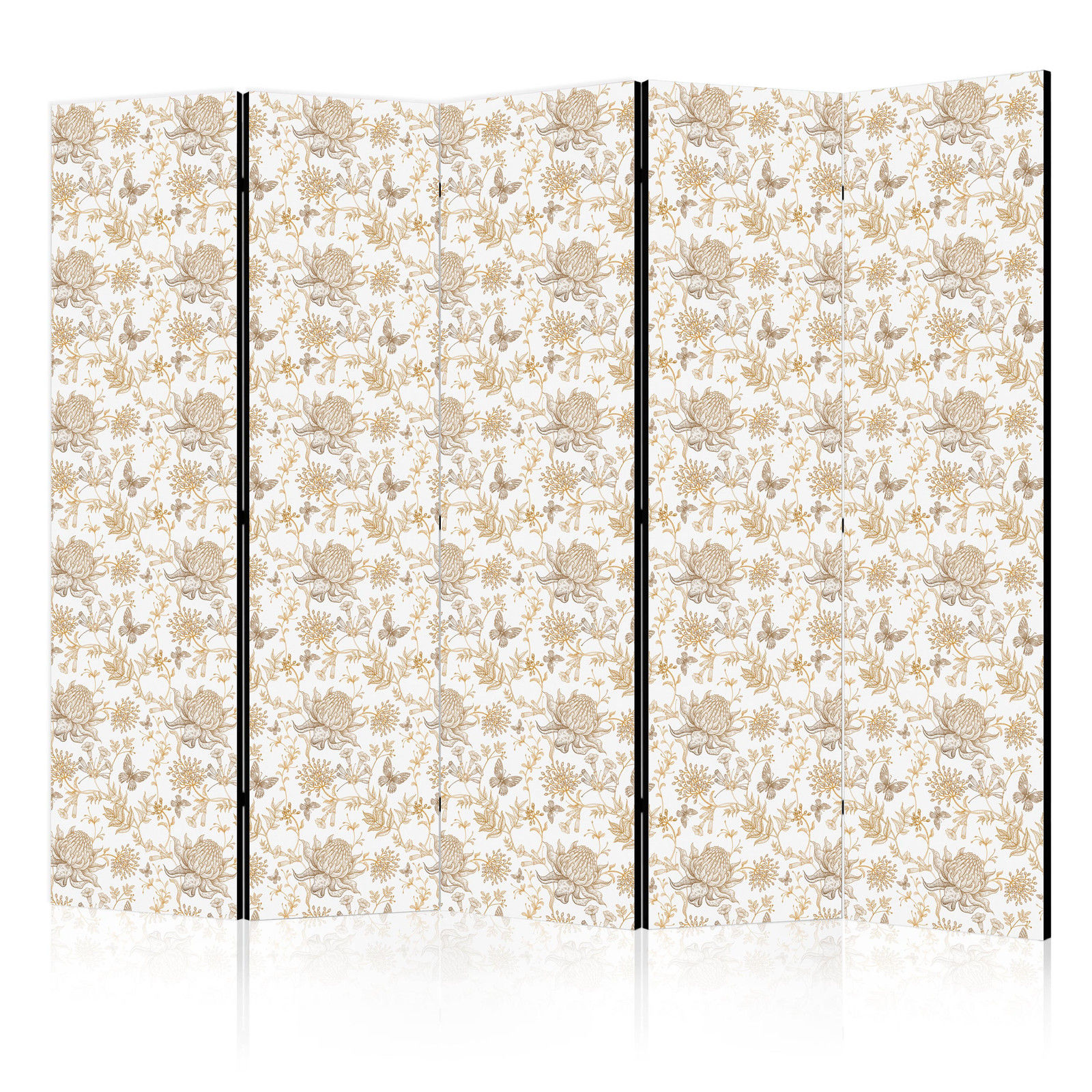 Διαχωριστικο Δωματιου - Beige Shades Of Nature - Flowers And Butterflies On A White Background - Illustration Μονης Οψης 225x172cm