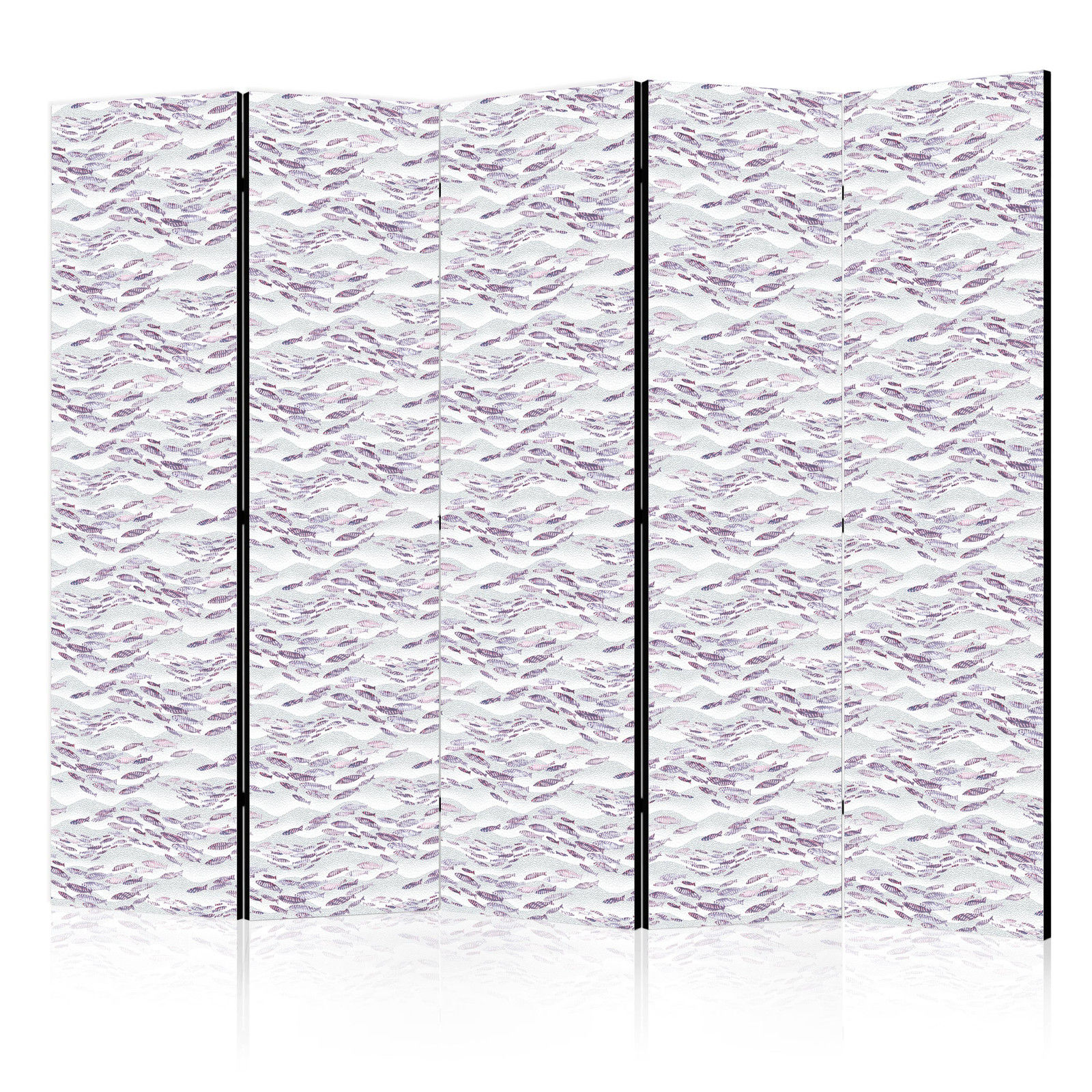 Διαχωριστικο Δωματιου - Fish In Muted Colors - A School Of Small Fishes In Light Purple And Delicate Pink Against Grey Waves Ηχοαπορροφητικο 225x172cm