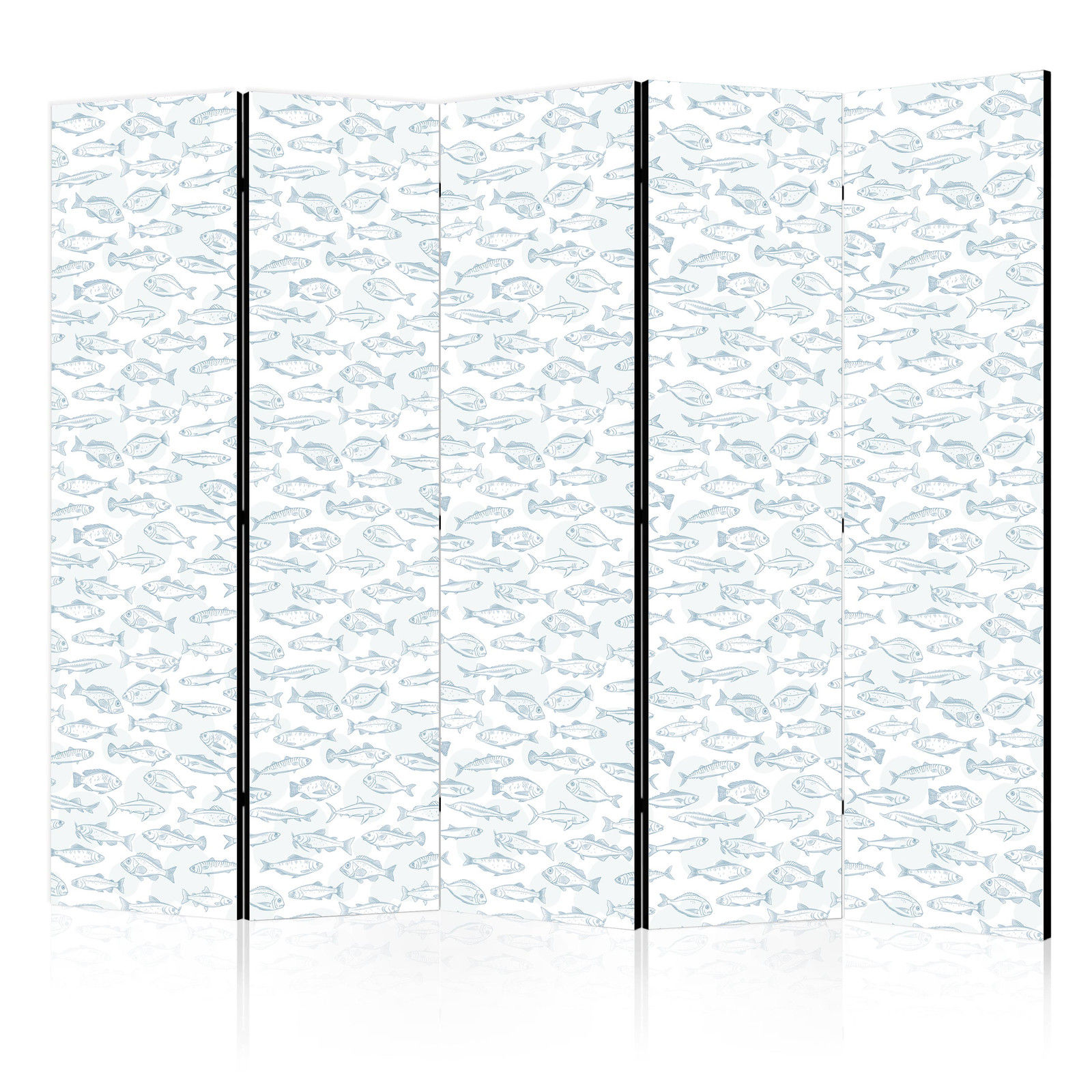 Διαχωριστικο Δωματιου - Blue Fish - Blue Outlines Of Various Fish Species On A White-blue Background Ηχοαπορροφητικο 225x172cm