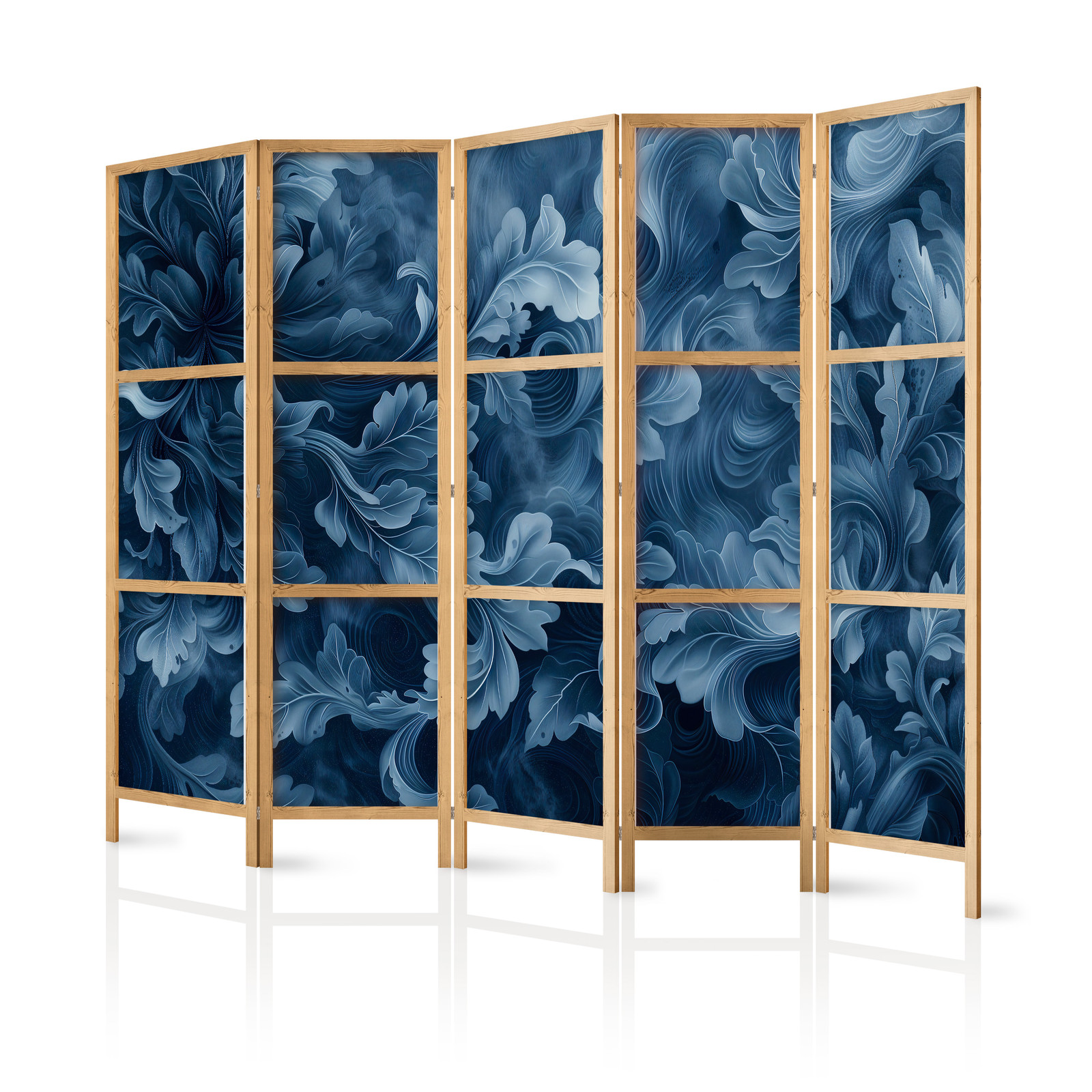 Ιαπωνικο Διαχωριστικο Δωματιου - Abstract Ornaments - Dark Blue Victorian Leaves 225x172cm