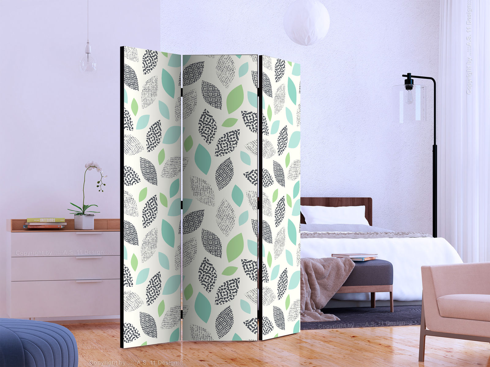 Διαχωριστικο Δωματιου - Patterned Leaves Μονης Οψης 135x172cm