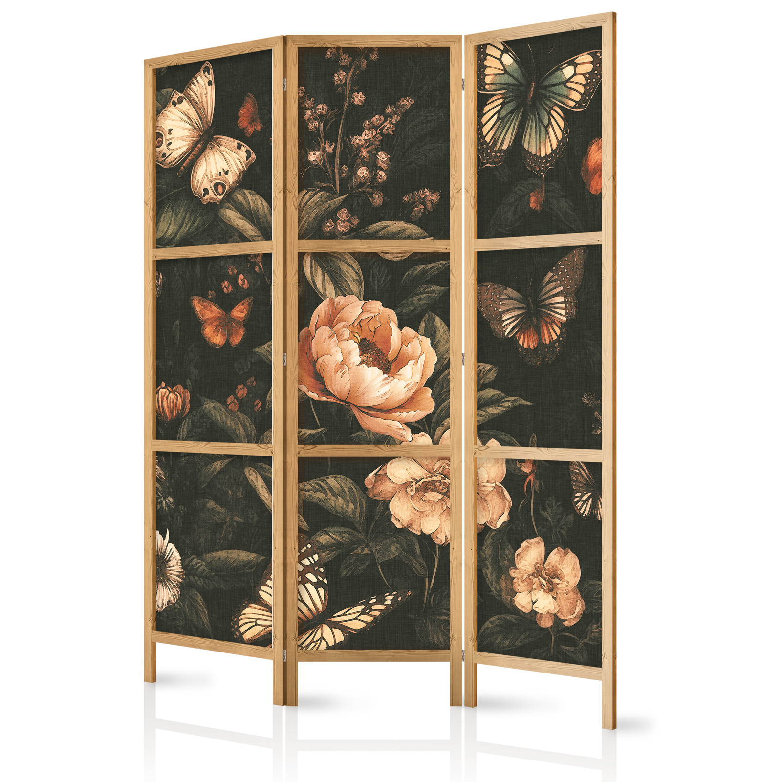 Ιαπωνικο Διαχωριστικο Δωματιου - Mysterious Garden - Butterflies Flying Over Flowers - Rustic Evening 135x172cm