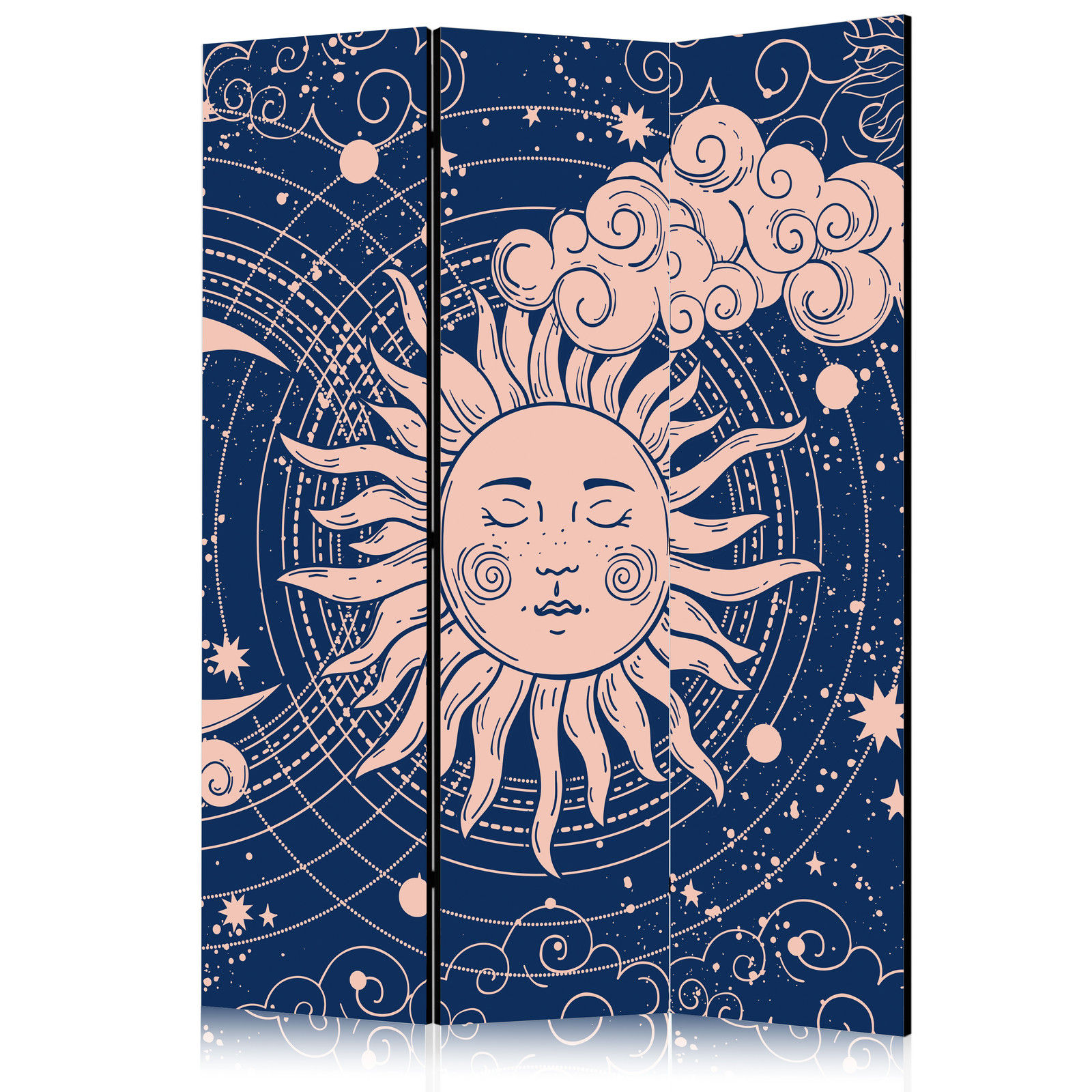 Διαχωριστικο Δωματιου - Cosmic Harmony - Illustration Of The Sun And Moon On A Navy Background Διπλης Οψης 135x172cm