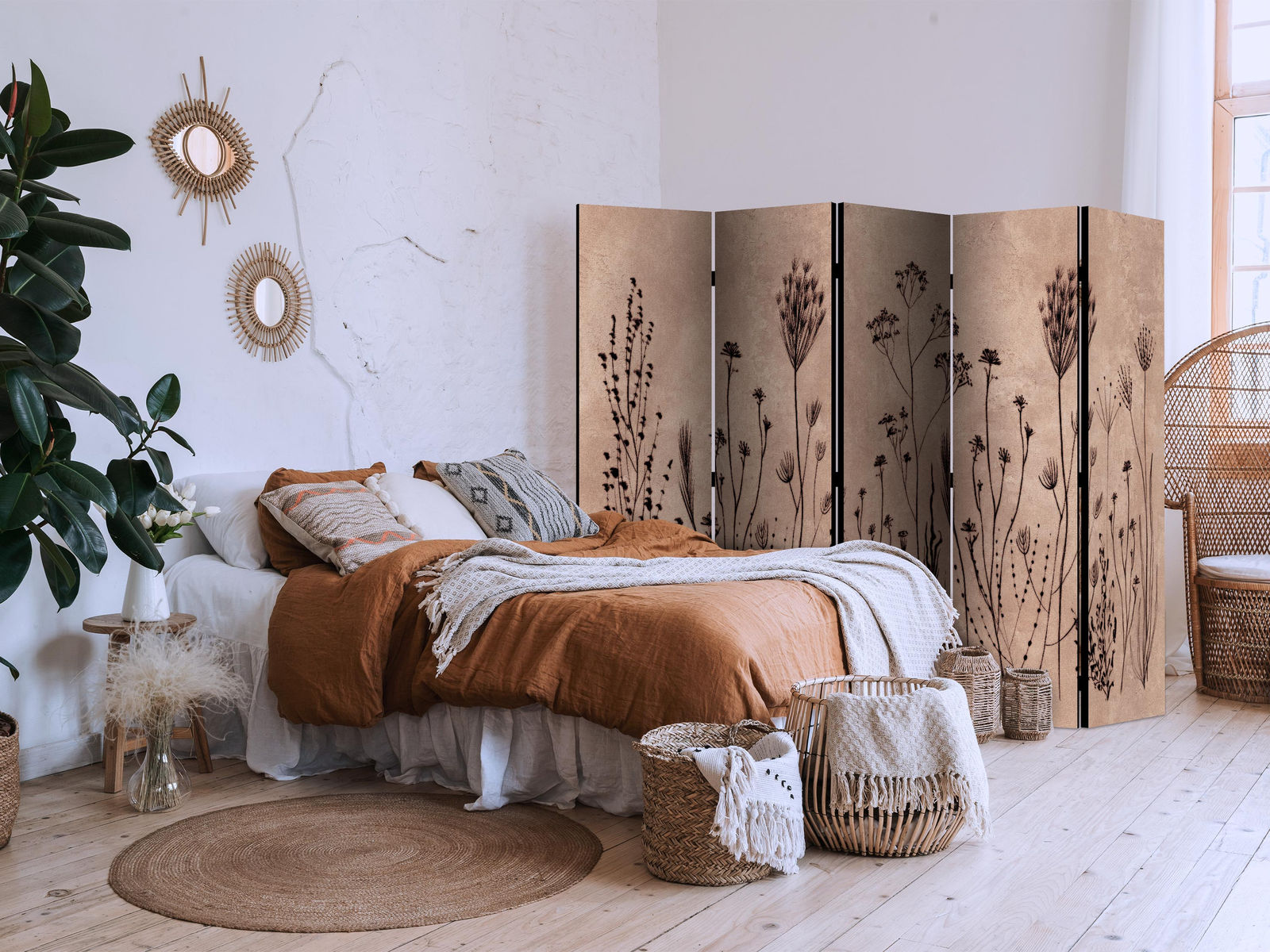 Διαχωριστικο Δωματιου - Plant Vintage - Delicate Field Flowers On A Background In Lime Wash Technique Διπλης Οψης 225x172cm