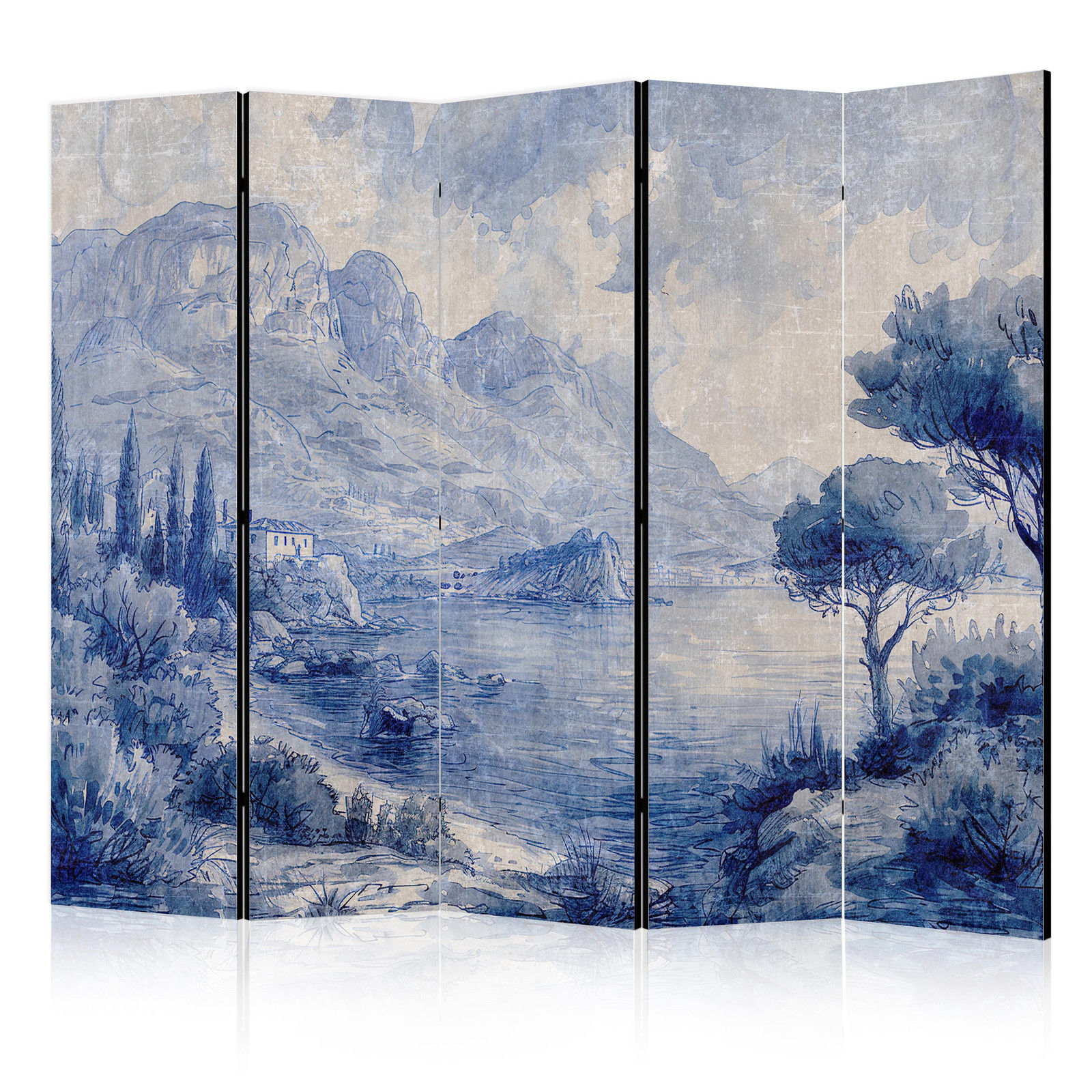 Διαχωριστικο Δωματιου - Italian Landscape - Lake Como Painted In Shades Of Blue Μονης Οψης 225x172cm
