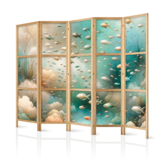 Ιαπωνικο Διαχωριστικο Δωματιου - Spectacular Underwater Landscape - Fish In The Underwater World In Colors Of Turquoise Blue Beige And Delicate Orange 225x172cm