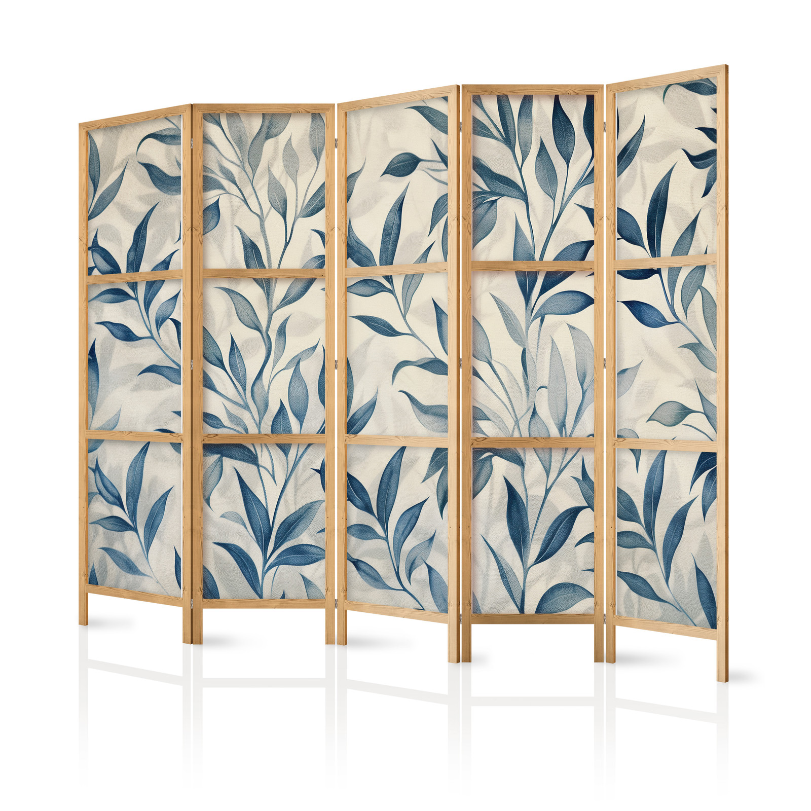 Ιαπωνικο Διαχωριστικο Δωματιου - Leaves In Blue Colors - Delicate Botanical Motif 225x172cm