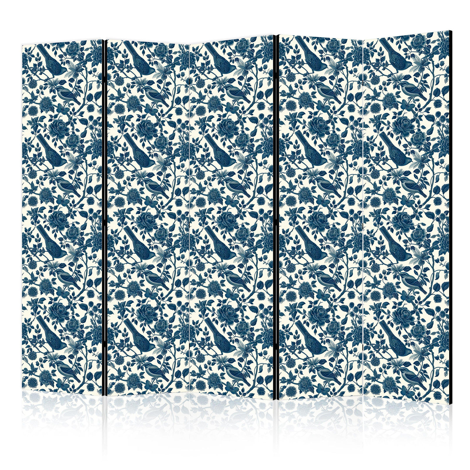 Διαχωριστικο Δωματιου - Rose Vines - Monochromatic Blue Birds Resting Among Roses Ηχοαπορροφητικο 225x172cm