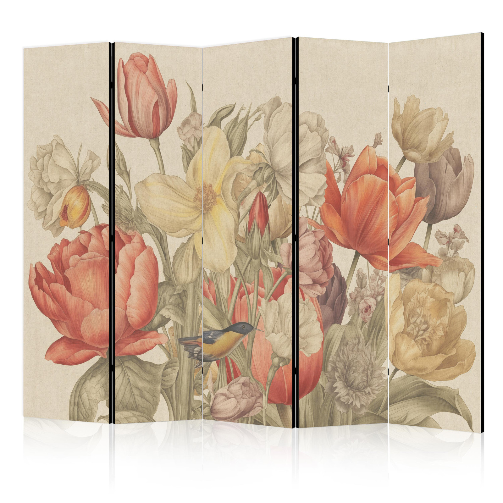 Διαχωριστικο Δωματιου - Bouquet With Tulips - Colorful Flowers On A Light Background - Illustration Μονης Οψης 225x172cm