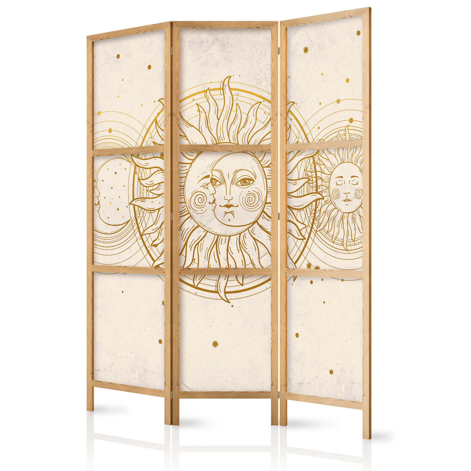 Ιαπωνικο Διαχωριστικο Δωματιου - Golden Sun And Moon - Artistic Illustration In Retro Style 135x172cm