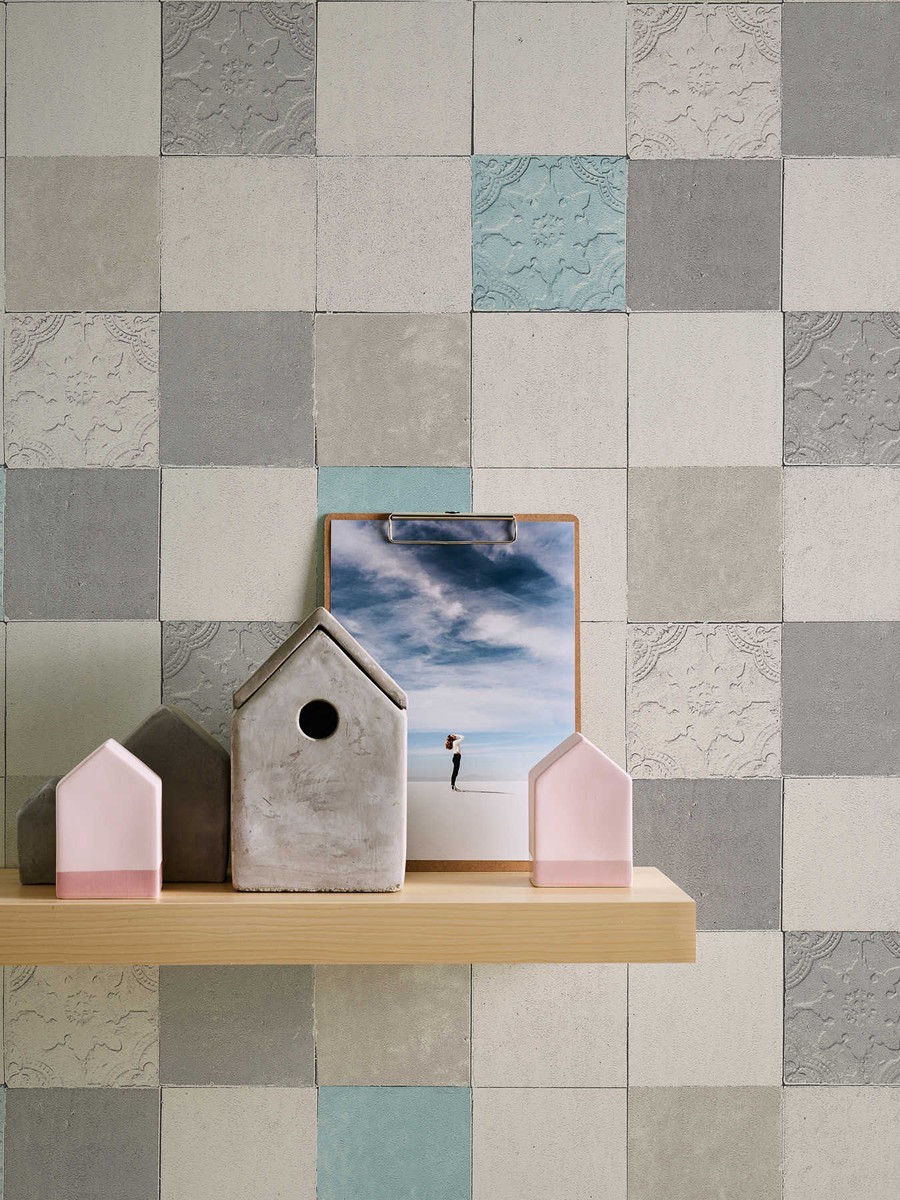 Ταπετσαρια Τοιχου Tiles Διαφορα Χρωματα