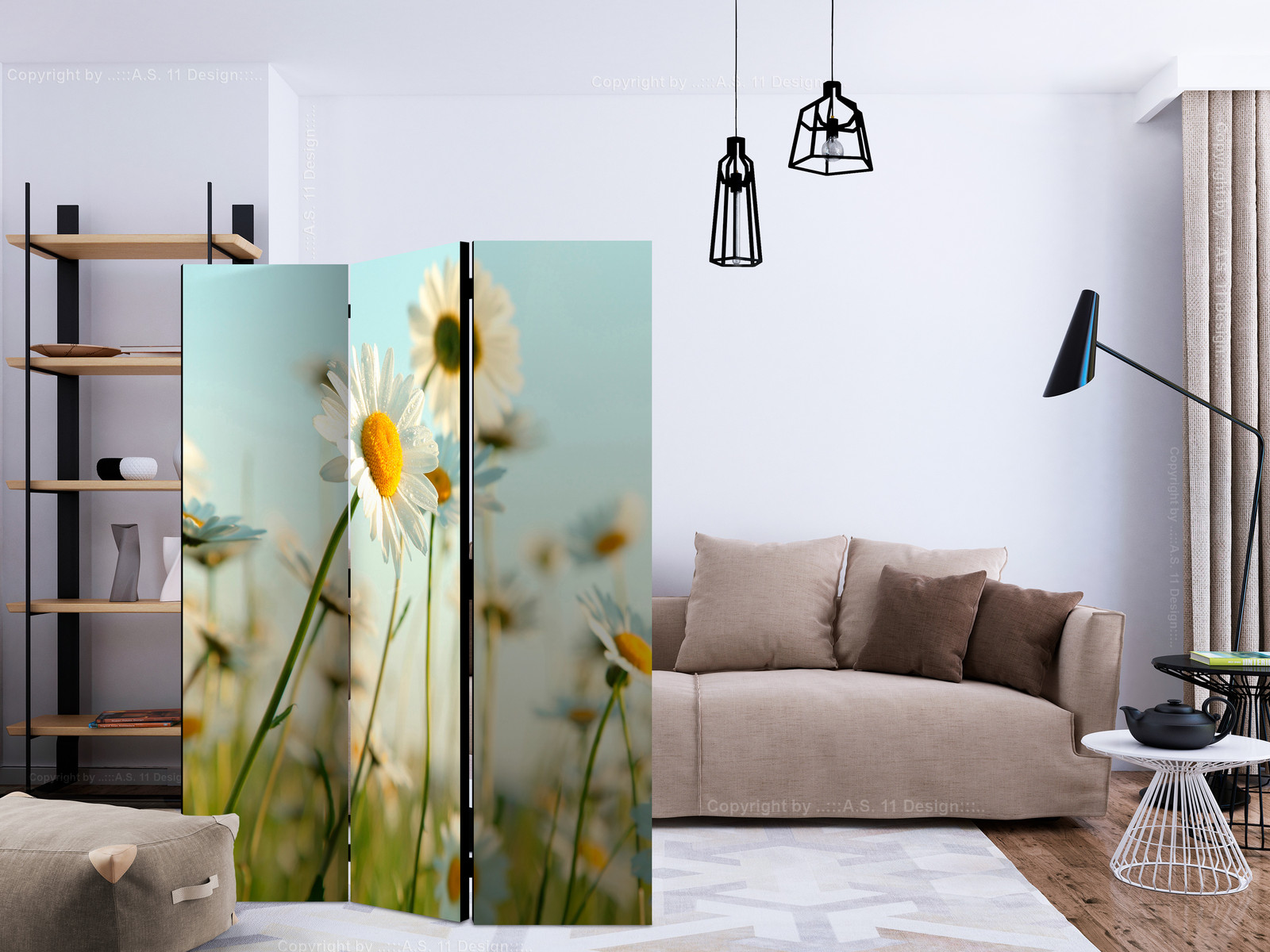 Διαχωριστικο Δωματιου Daisies Spring Meadow Διπλης Οψης 135x172cm