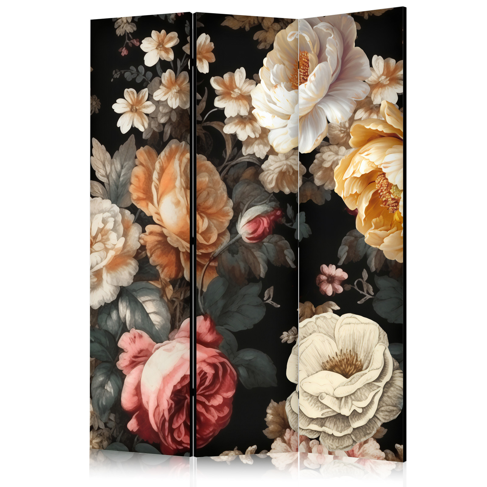 Διαχωριστικο Δωματιου - Floristry In Vintage Style - A Plethora Of Colorful Flowers On A Black Background Ηχοαπορροφητικο 135x172cm