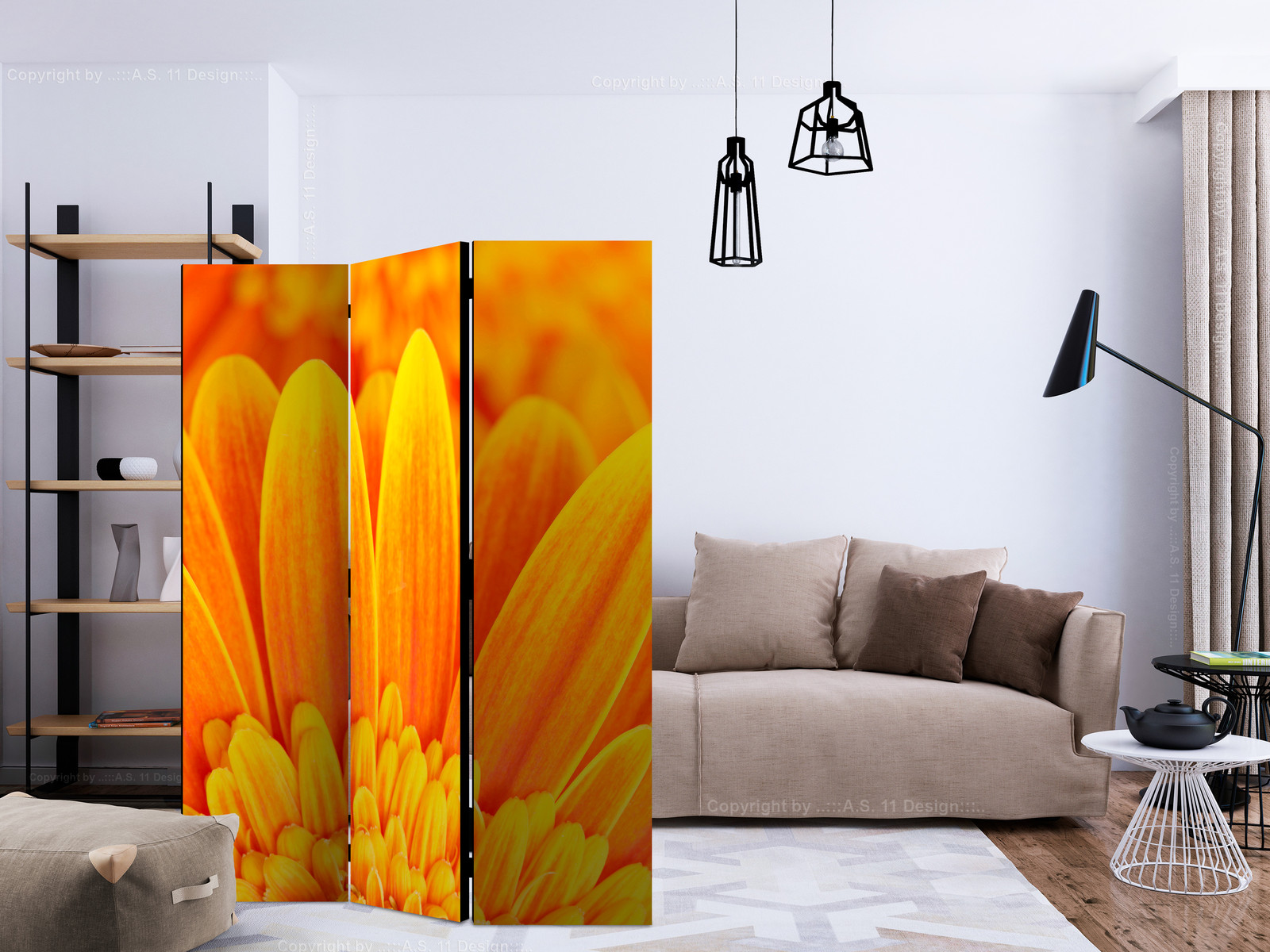 Διαχωριστικο Δωματιου - Yellow Gerbera Daisies Διπλης Οψης 135x172cm