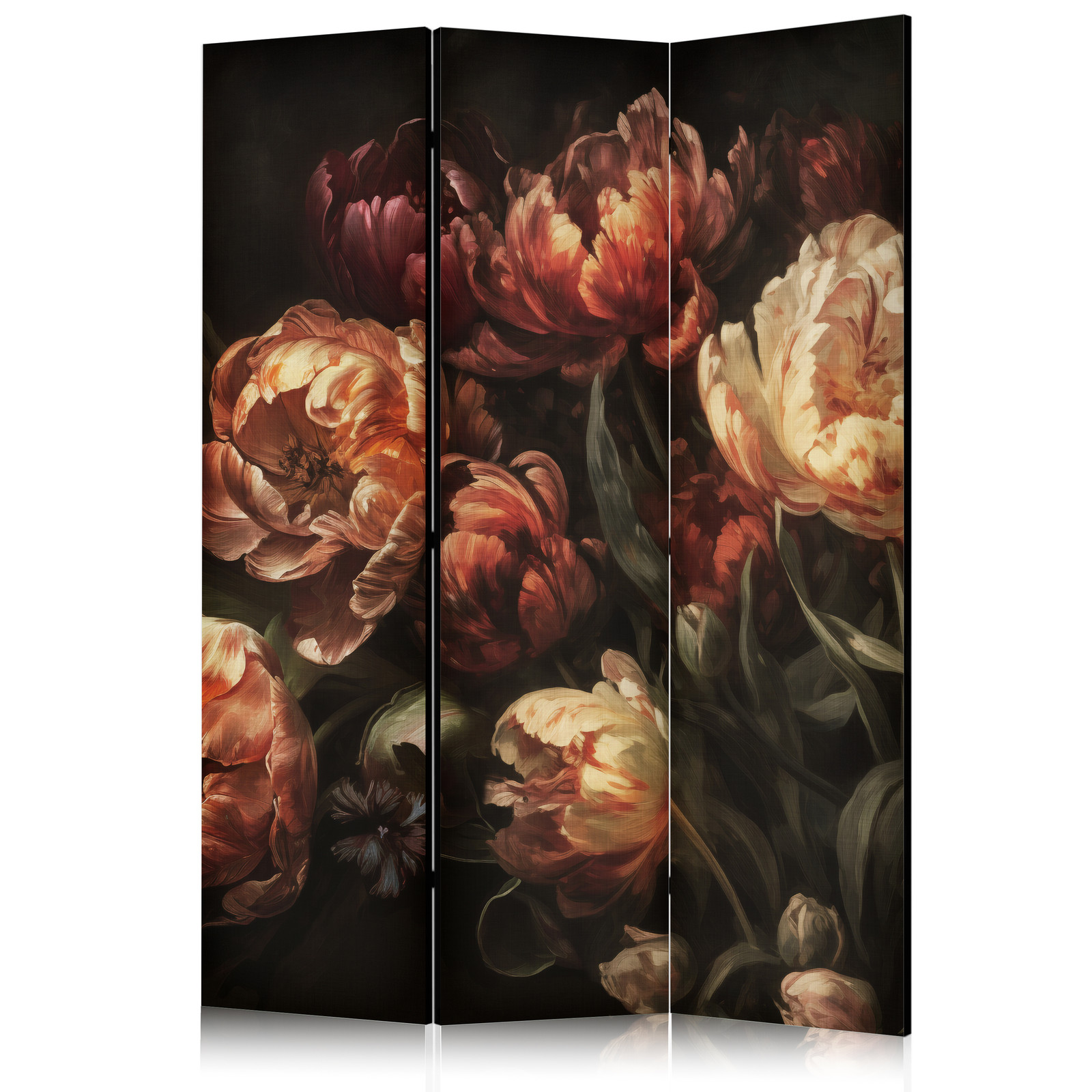 Διαχωριστικο Δωματιου - Magnificent Tulips - Bouquet Of Flowers In Red And White On A Black Background Ηχοαπορροφητικο 135x172cm