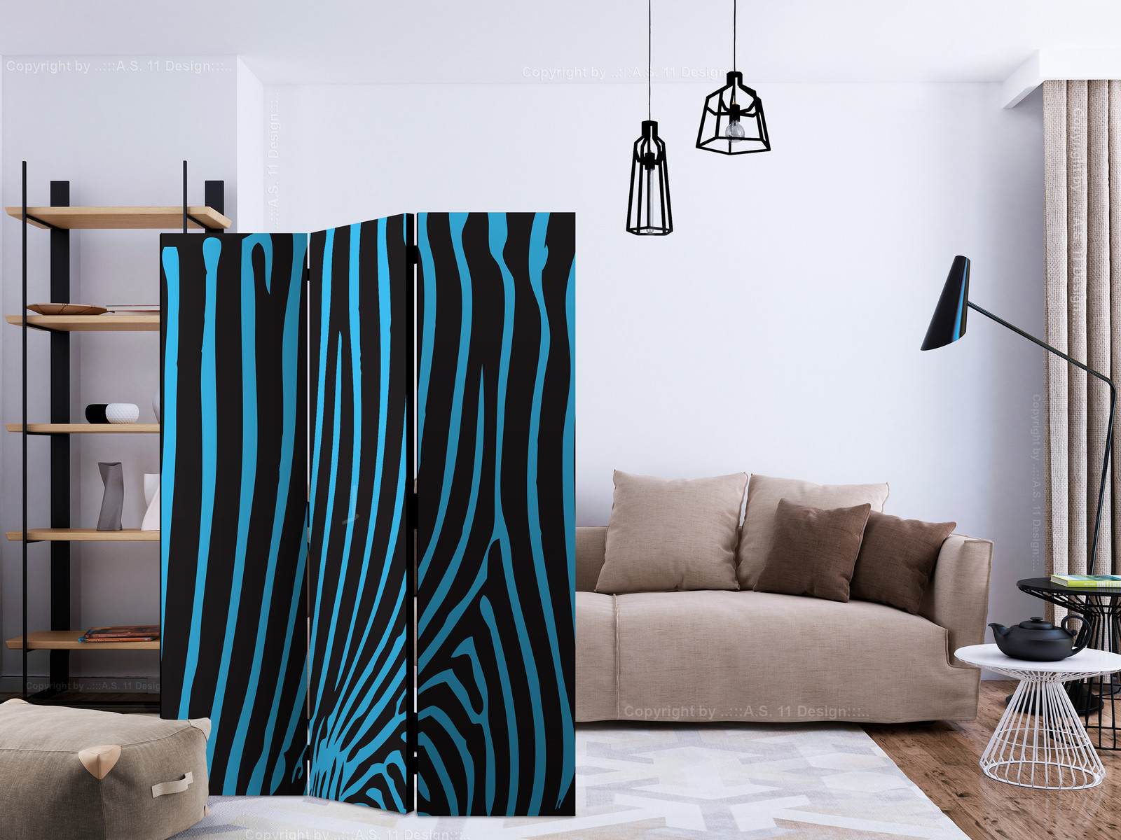 Διαχωριστικο Δωματιου - Zebra Pattern turquoise Μονης Οψης 135x172cm