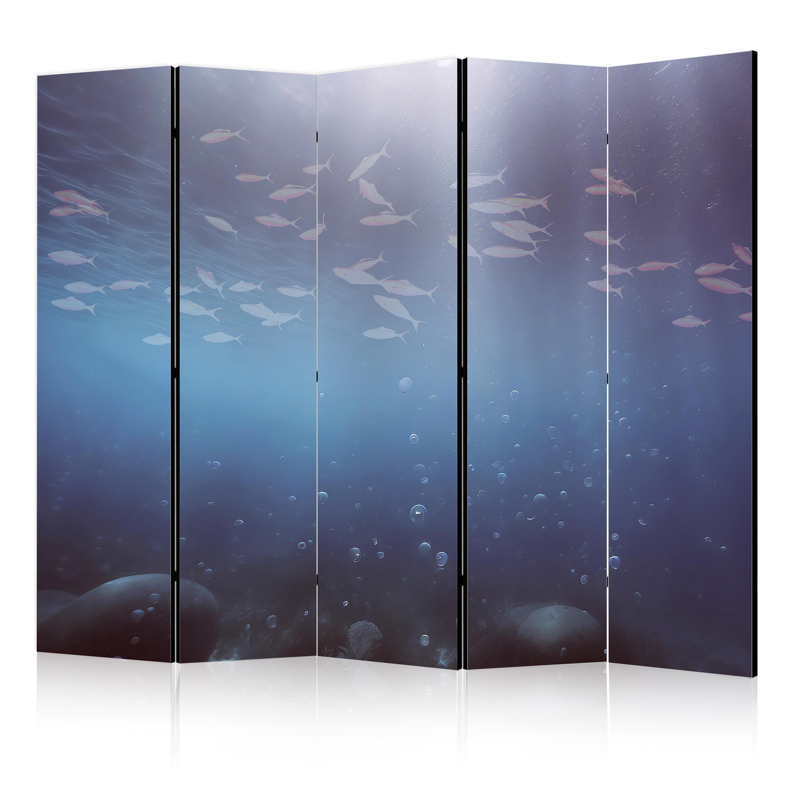 Διαχωριστικο Δωματιου - School Of Small Fish - Illuminated Oceanic Depth In Shades Of Navy Purple And Gray With A Shoal Of Tiny Fish Ηχοαπορροφητικο 225x172cm