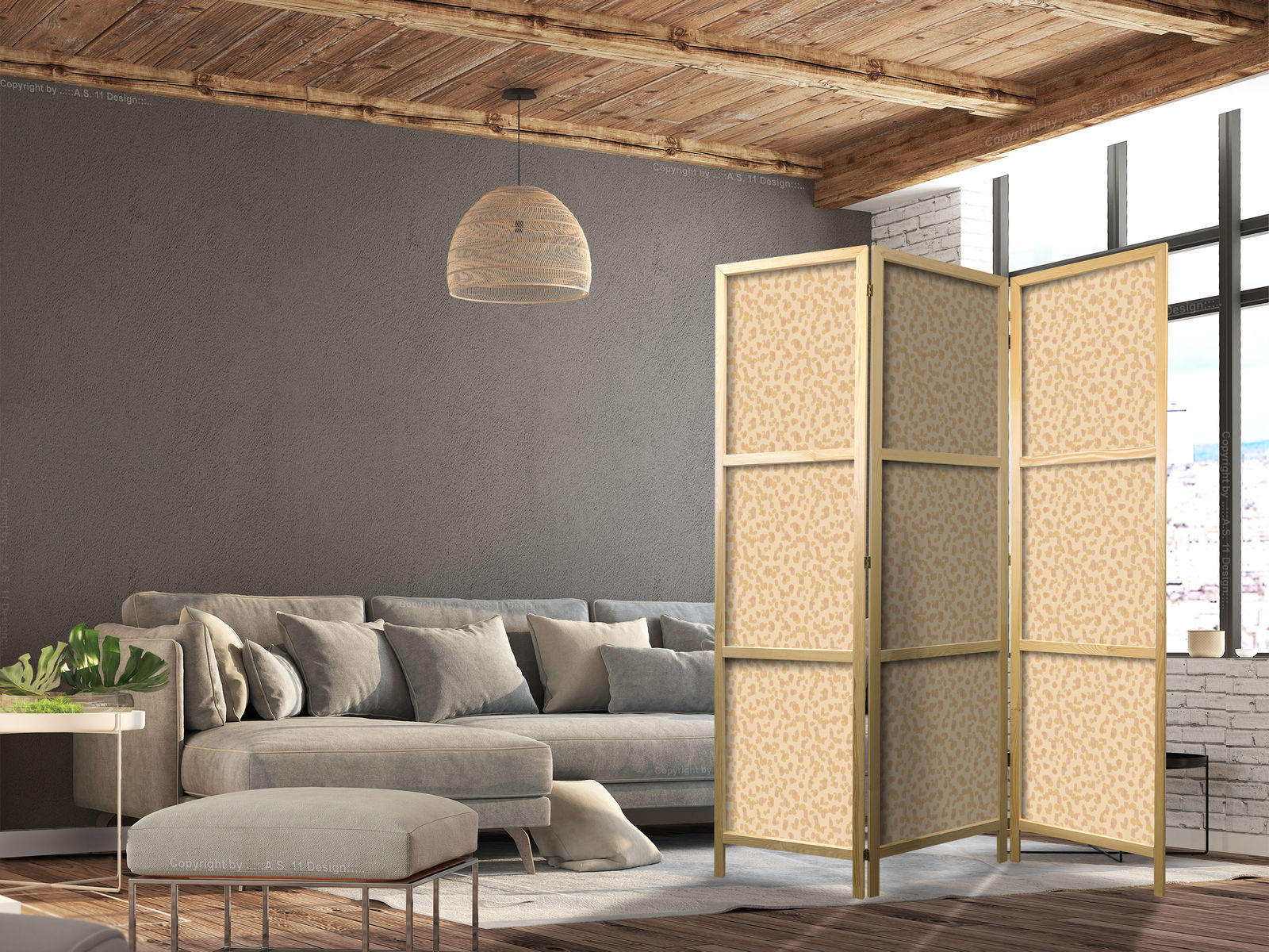 Ιαπωνικο Διαχωριστικο Δωματιου - Tiny Dots - Optimistic Pattern In Peach Colors 135x172cm