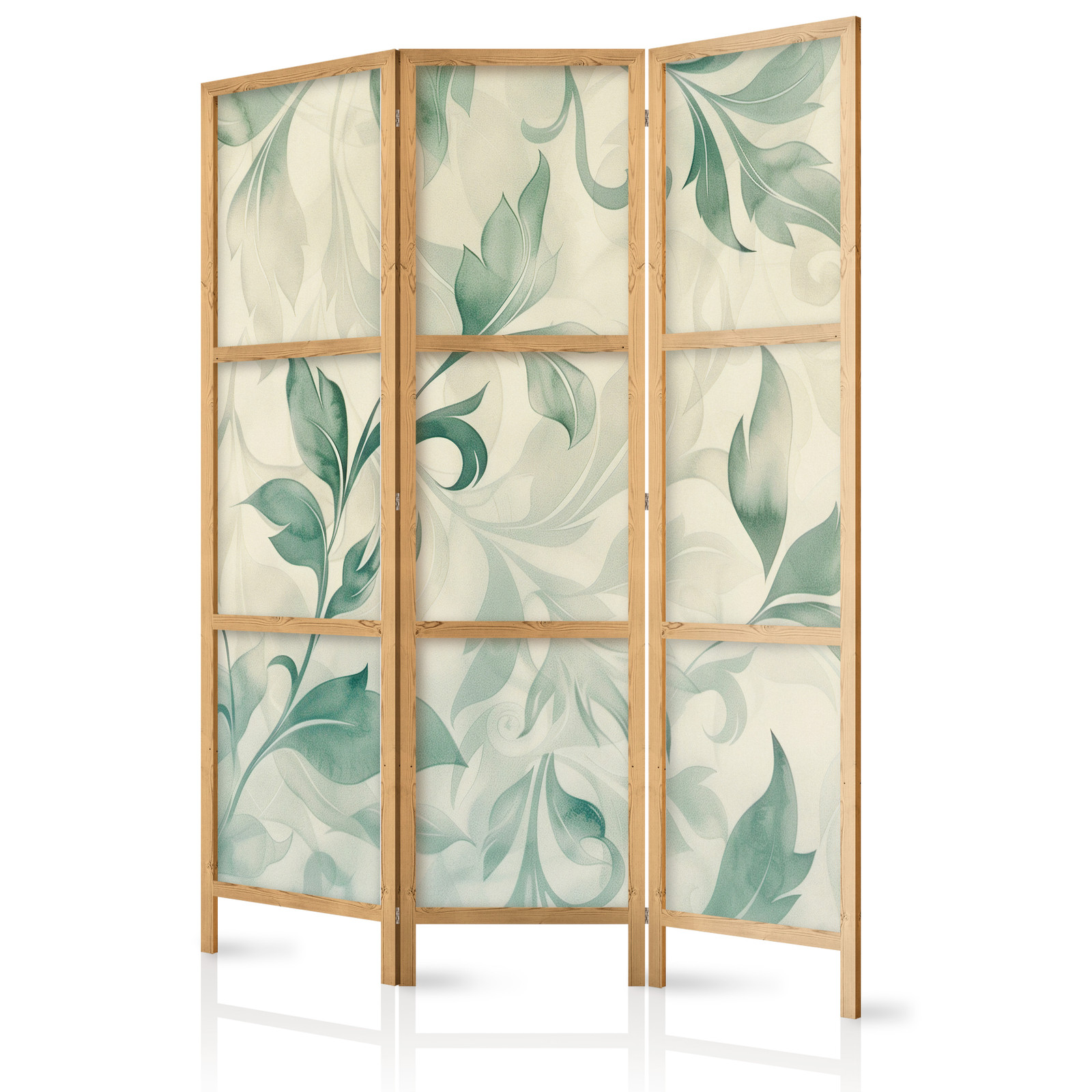 Ιαπωνικο Διαχωριστικο Δωματιου - Watercolor Botanical Motif - Delicate Green-beige Leaves 135x172cm