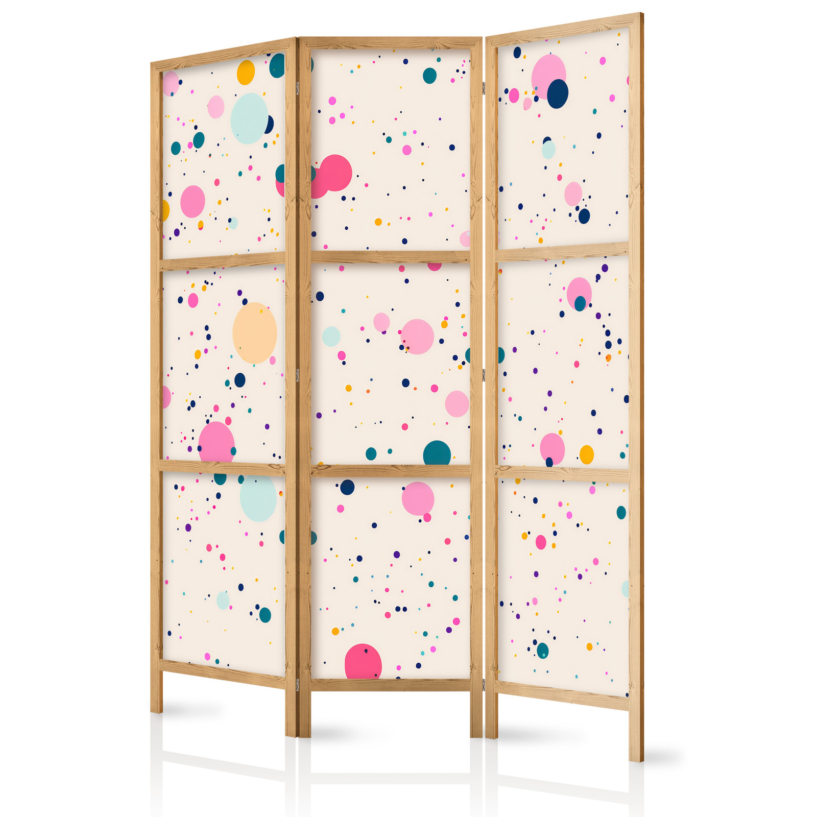 Ιαπωνικο Διαχωριστικο Δωματιου - Dots - Spots And Splashes Multicolored - Cheerful Pattern On A Light Pink Background 135x172cm