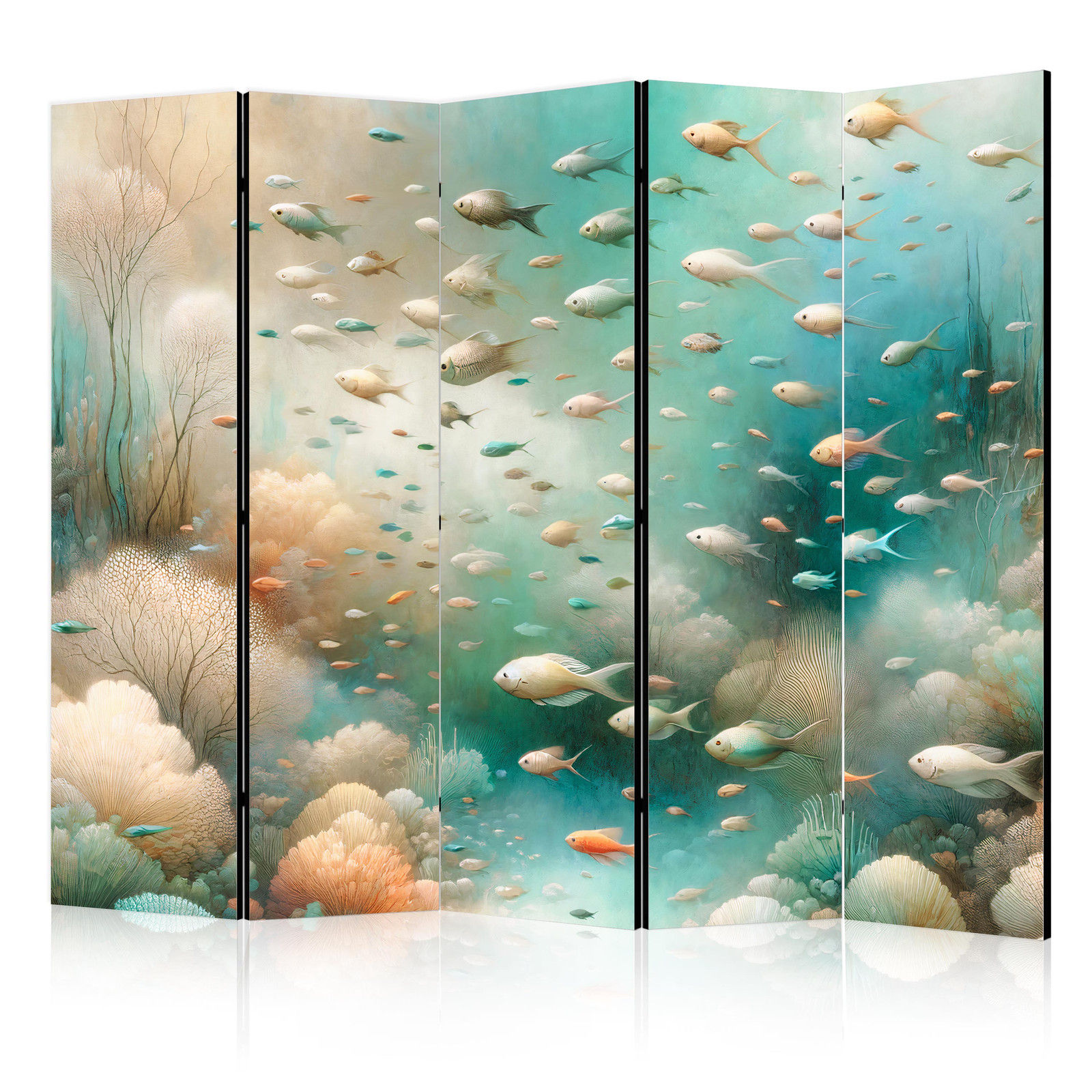 Διαχωριστικο Δωματιου - Spectacular Underwater Landscape - Fish In An Underwater World In Turquoise Blue Beige And Delicate Orange Colors Ηχοαπορροφητικο 225x172cm