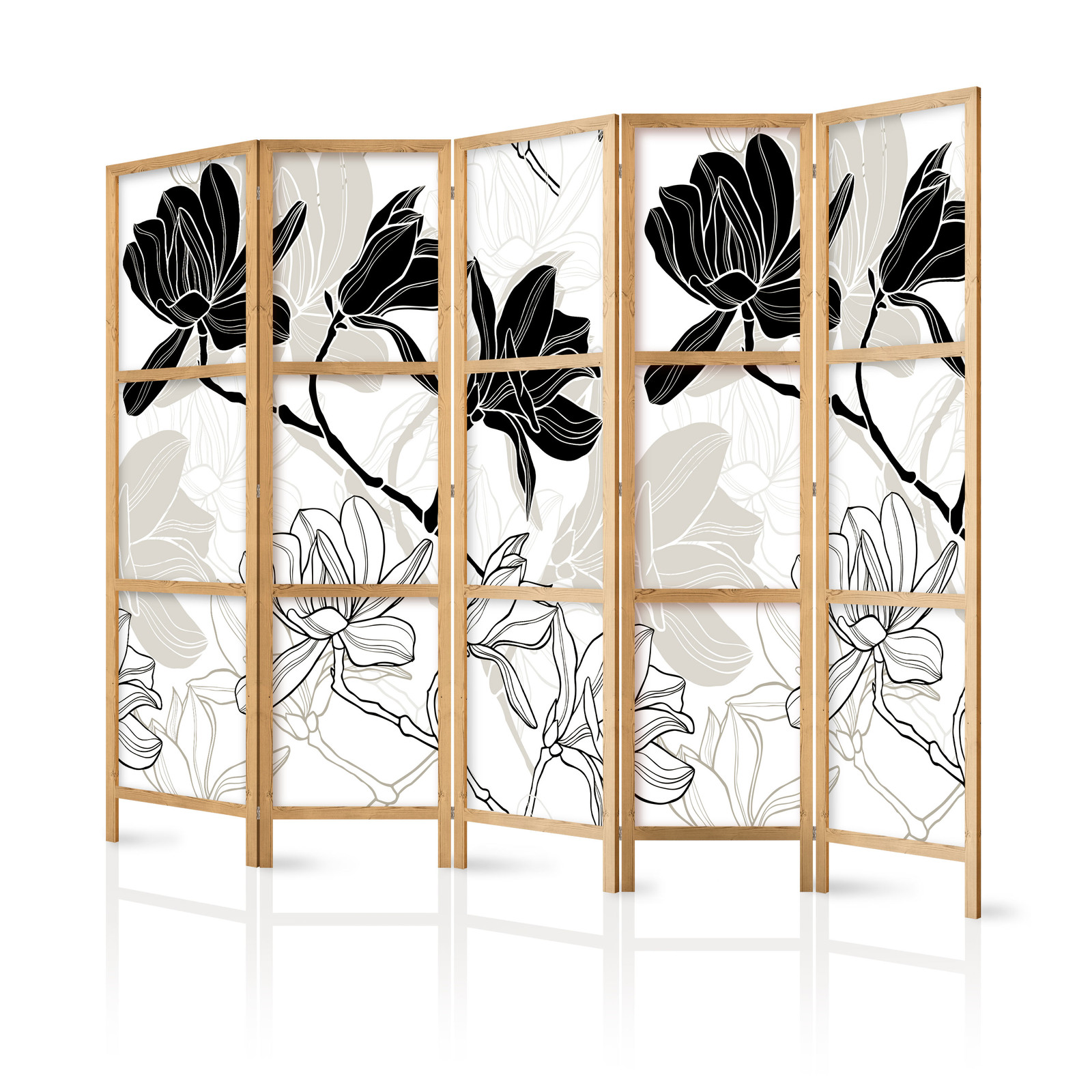 Ιαπωνικο Διαχωριστικο Δωματιου - Black And White Flowers Ii 225x172cm