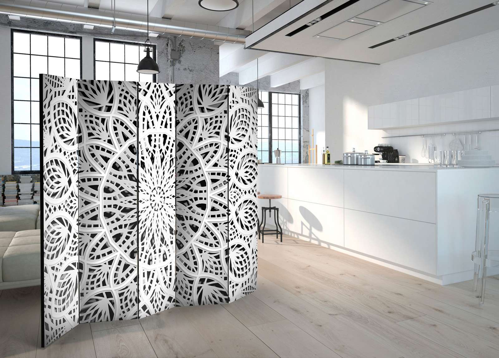 Διαχωριστικο Δωματιου - White Mandala Ii Μονης Οψης 225x172cm