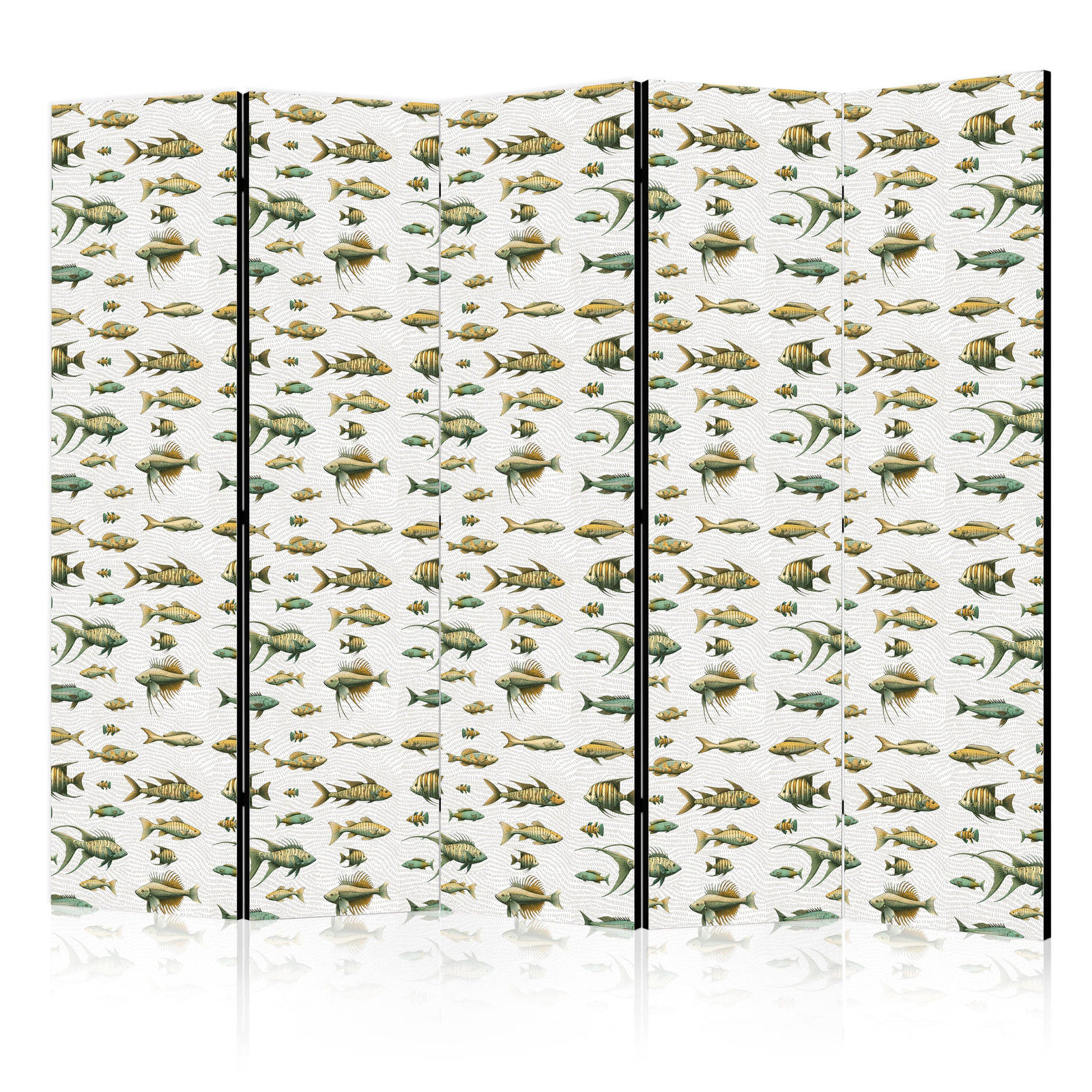 Διαχωριστικο Δωματιου - Unusual Species Of Fish - A Cluster Of Fish In Muted Colors In Retro Style Against A Background Of Beige Streaks Ηχοαπορροφητικο 225x172cm