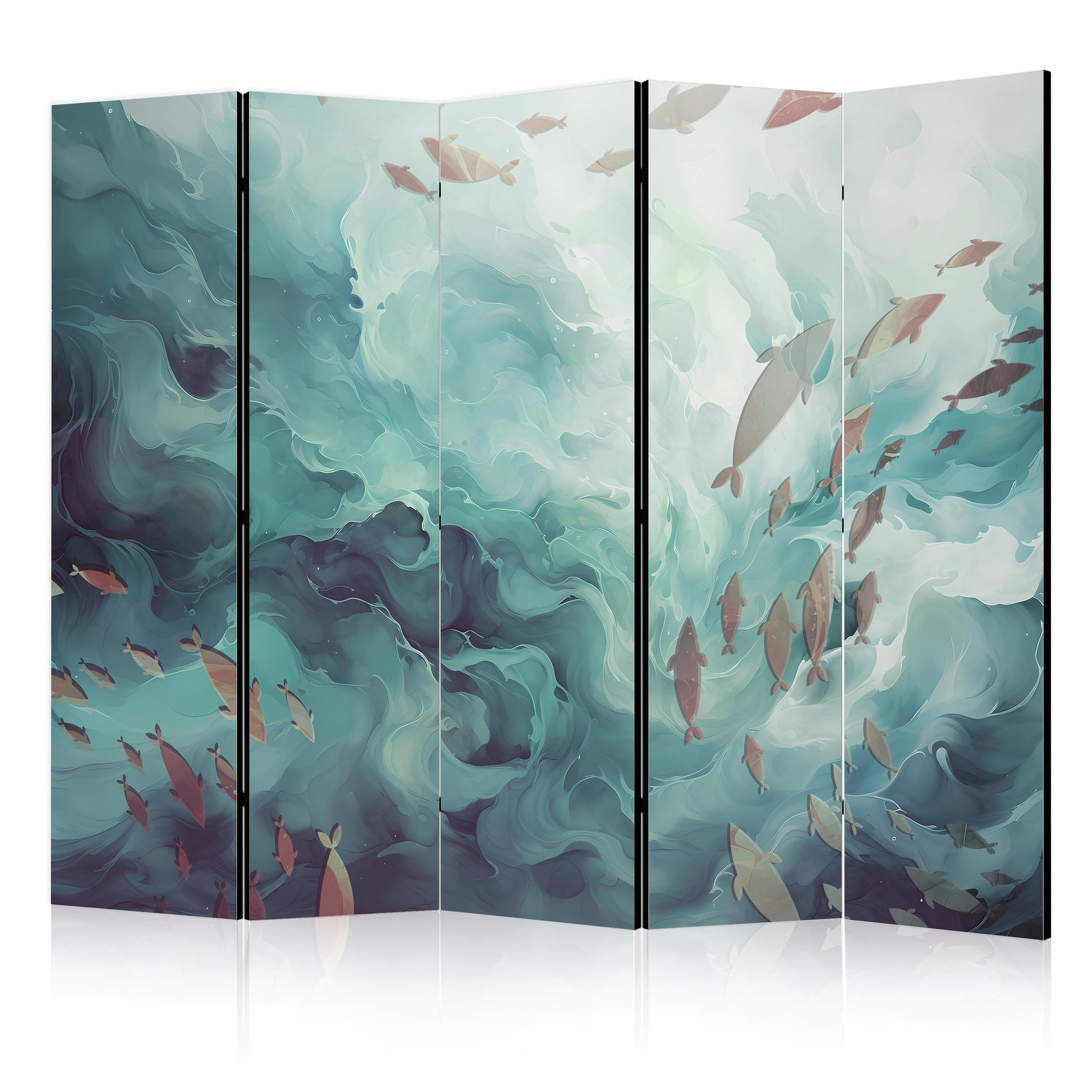 Διαχωριστικο Δωματιου - Three Schools Of Fish - Fish In Muted Colors Swimming In Groups In Oceanic Depths Μονης Οψης 225x172cm