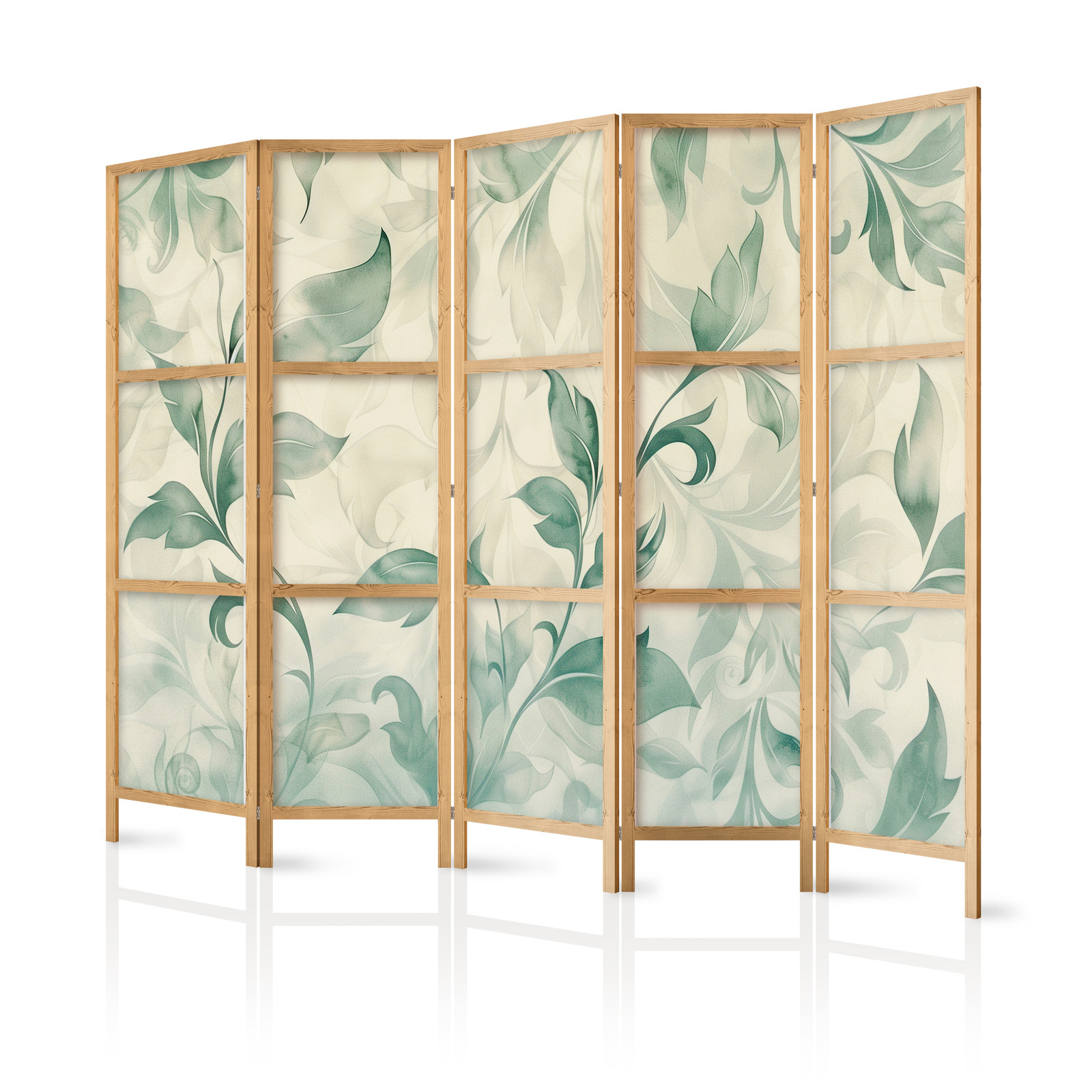 Ιαπωνικο Διαχωριστικο Δωματιου - Watercolor Botanical Motif - Delicate Green-beige Leaves 225x172cm