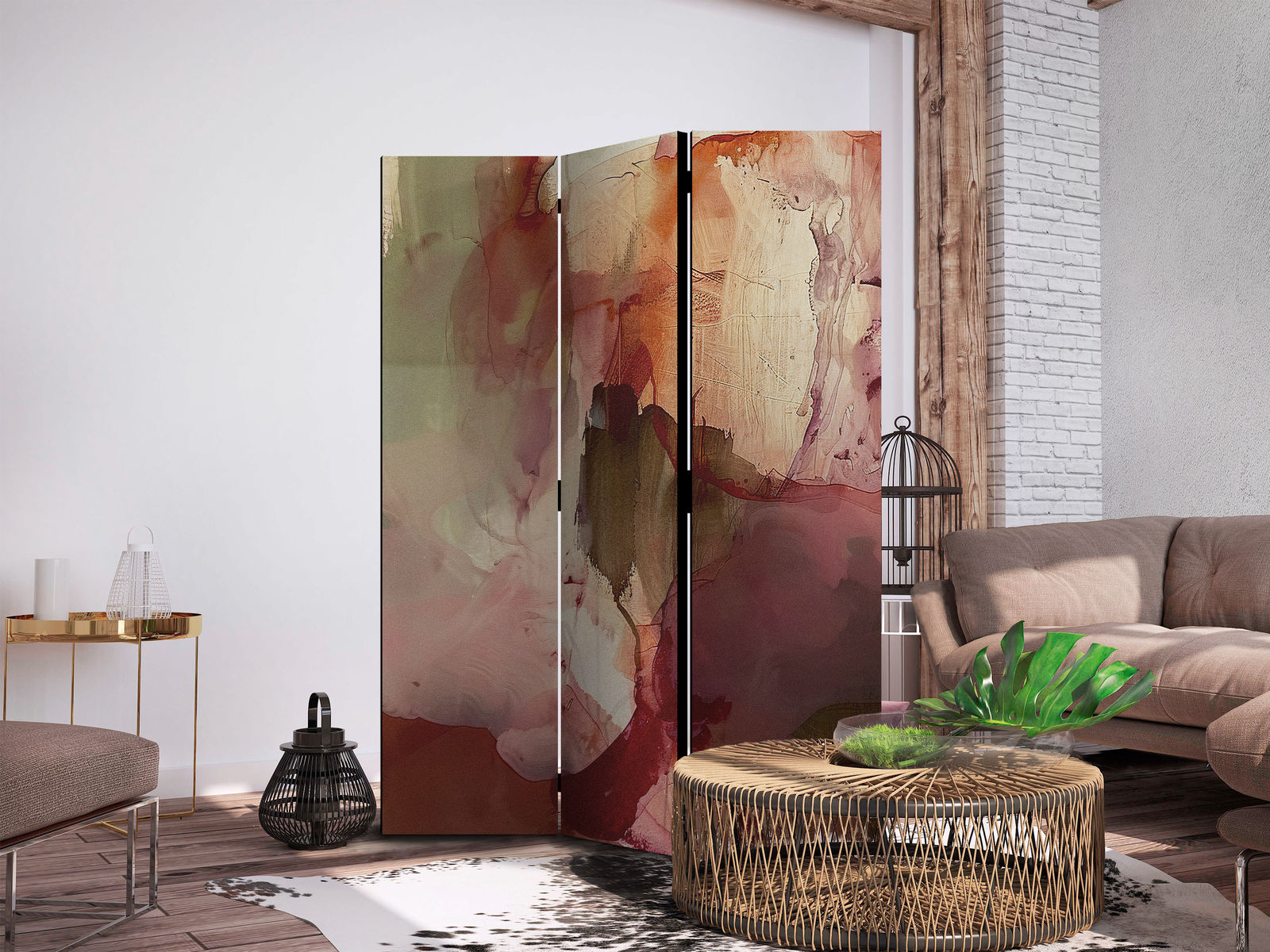 Διαχωριστικο Δωματιου - Rose Abstraction - Spilled Watercolor Paint In Spring Colors Διπλης Οψης 135x172cm
