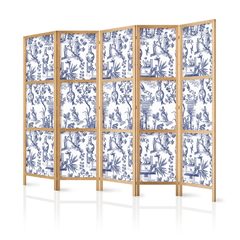 Ιαπωνικο Διαχωριστικο Δωματιου - Rome And Botany - Blue Pattern With Greek And Plant Motif 225x172cm