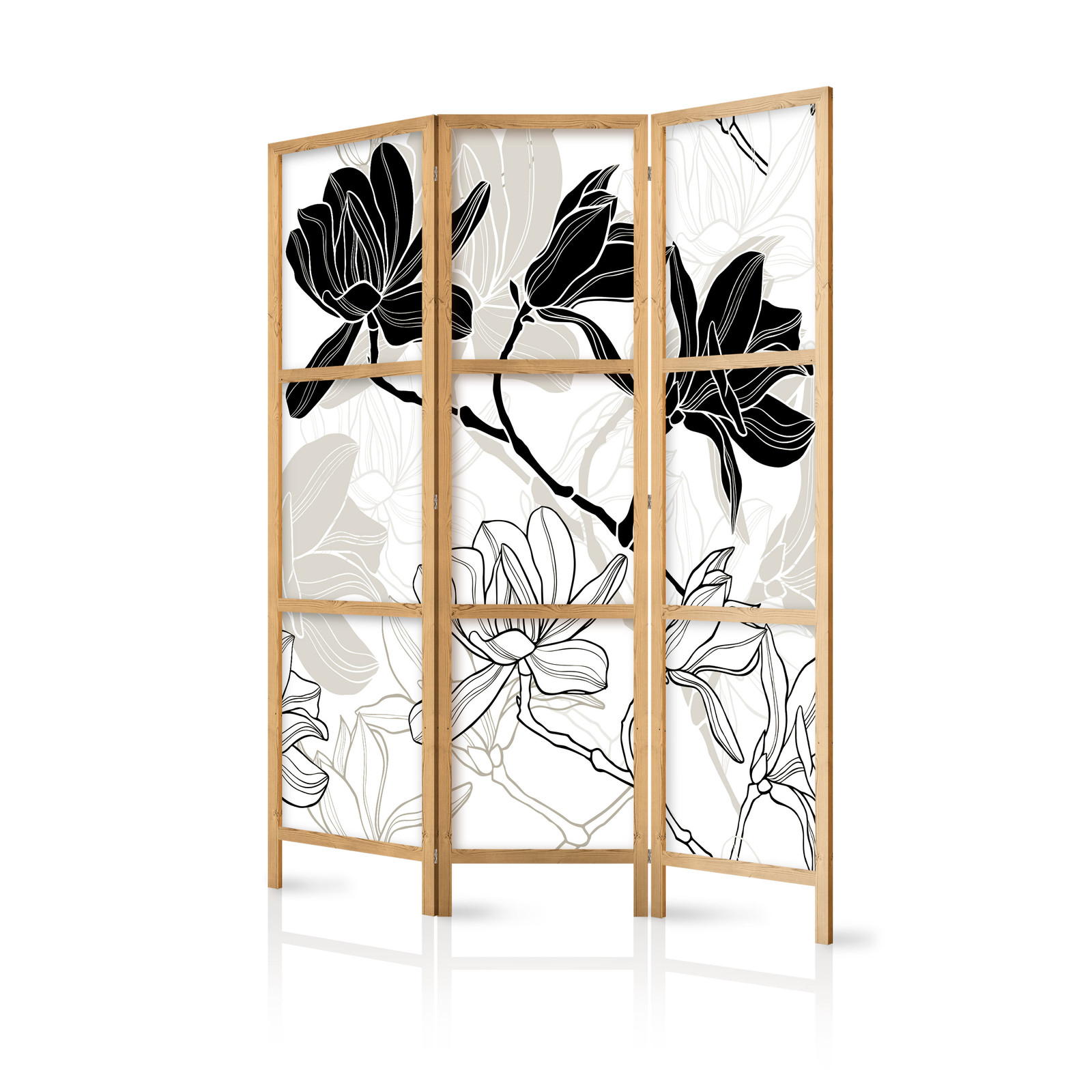 Ιαπωνικο Διαχωριστικο Δωματιου - Black And White Flowers I 135x172cm