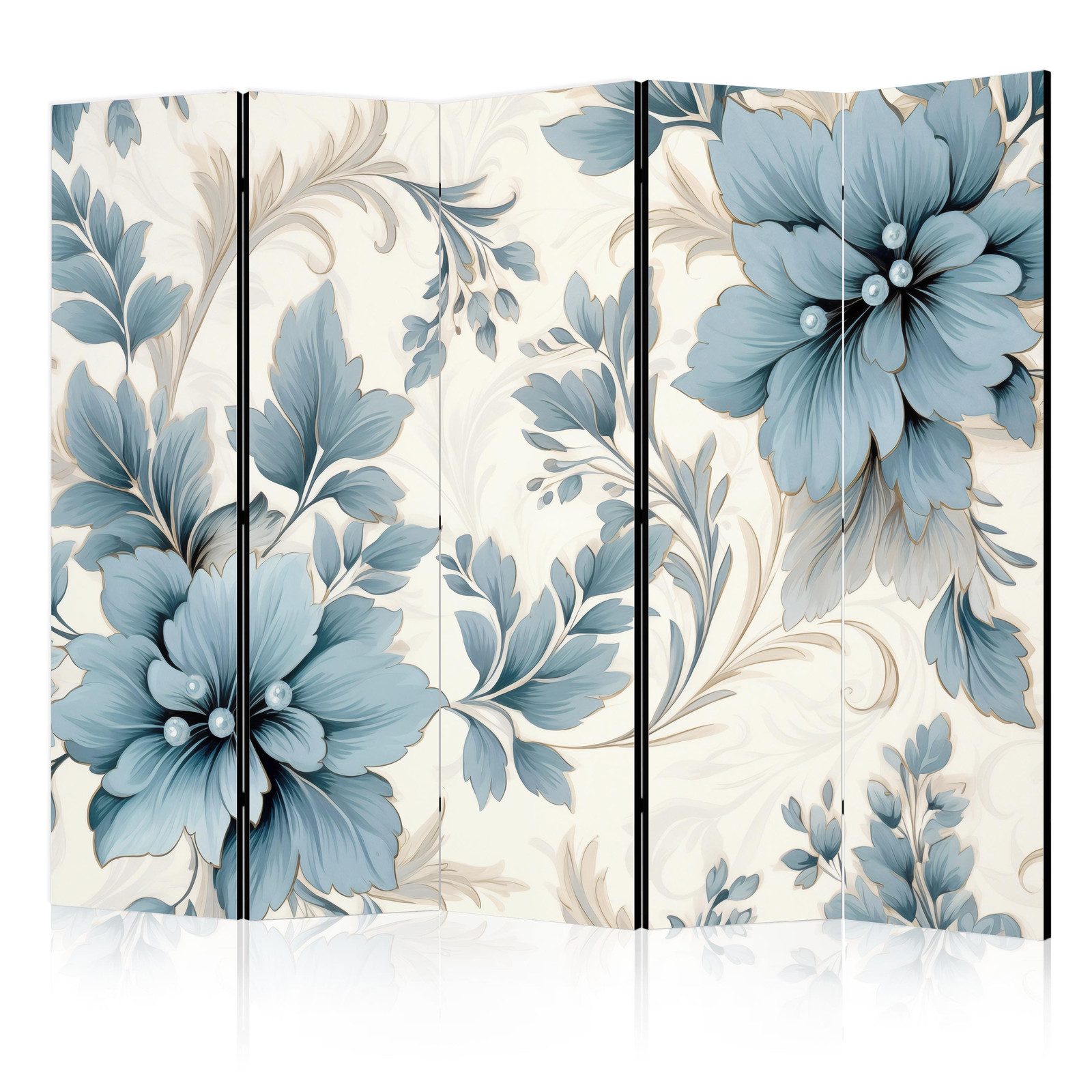 Διαχωριστικο Δωματιου - Turquoise Flowers In Retro Vibe; Floral Ornaments Μονης Οψης 225x172cm