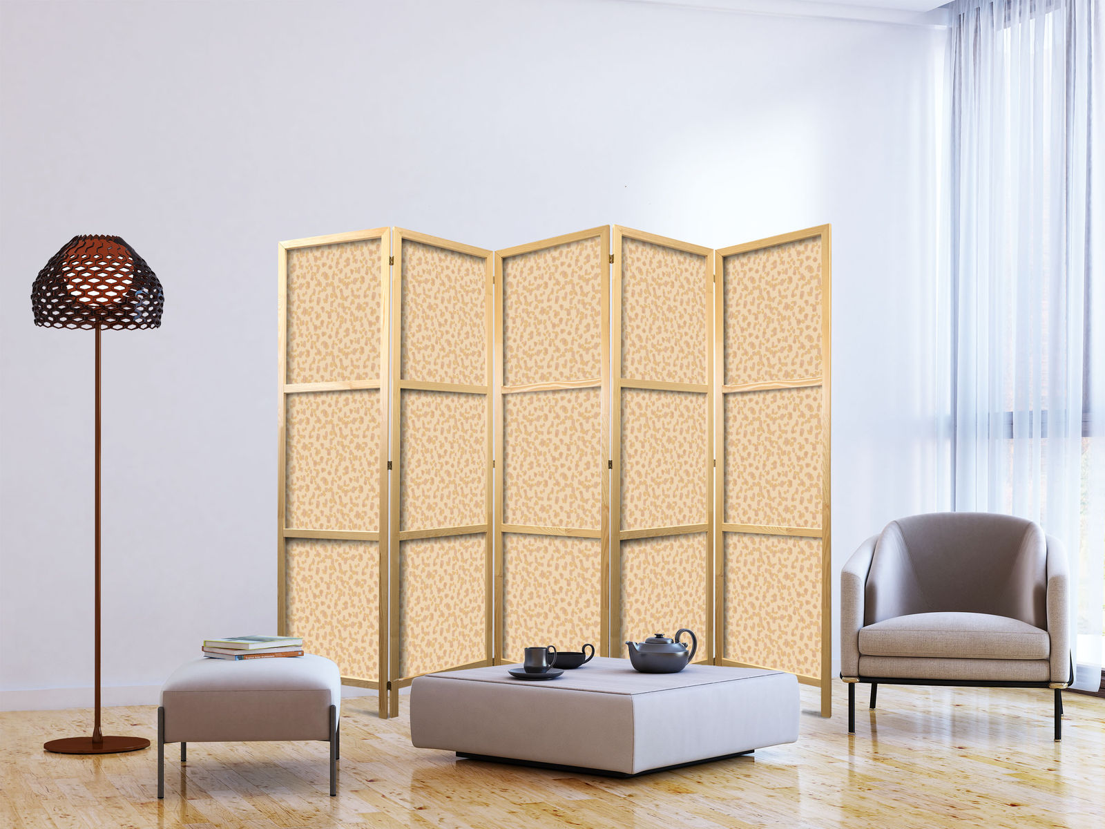 Ιαπωνικο Διαχωριστικο Δωματιου - Tiny Dots - Optimistic Pattern In Peach Colors 225x172cm