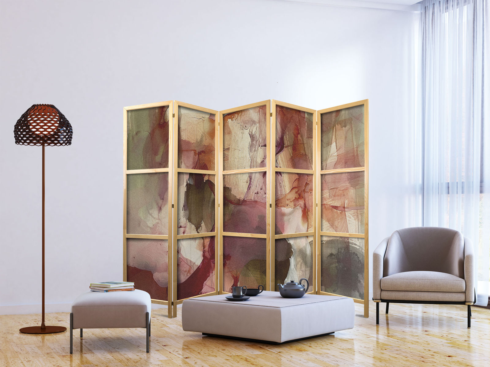 Ιαπωνικο Διαχωριστικο Δωματιου - Rose Abstraction - Spilled Watercolor Paint In Spring Colors 225x172cm