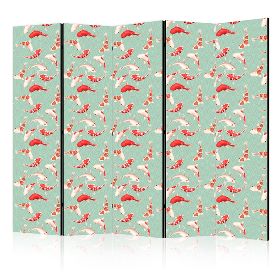 Διαχωριστικο Δωματιου - Fish And Japanese Pattern - Koi Fish In Orange-cream Colors On A Green-mint Background With An Oriental Pattern Μονης Οψης 225x172cm