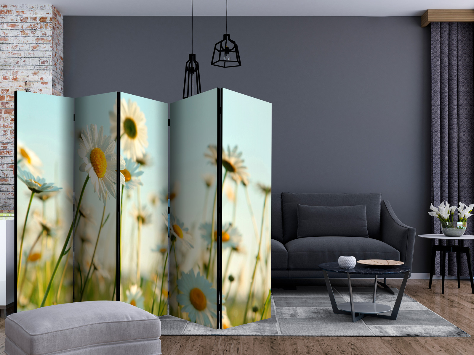 Διαχωριστικο Δωματιου Daisies Spring Meadow Ii Μονης Οψης 225x172cm