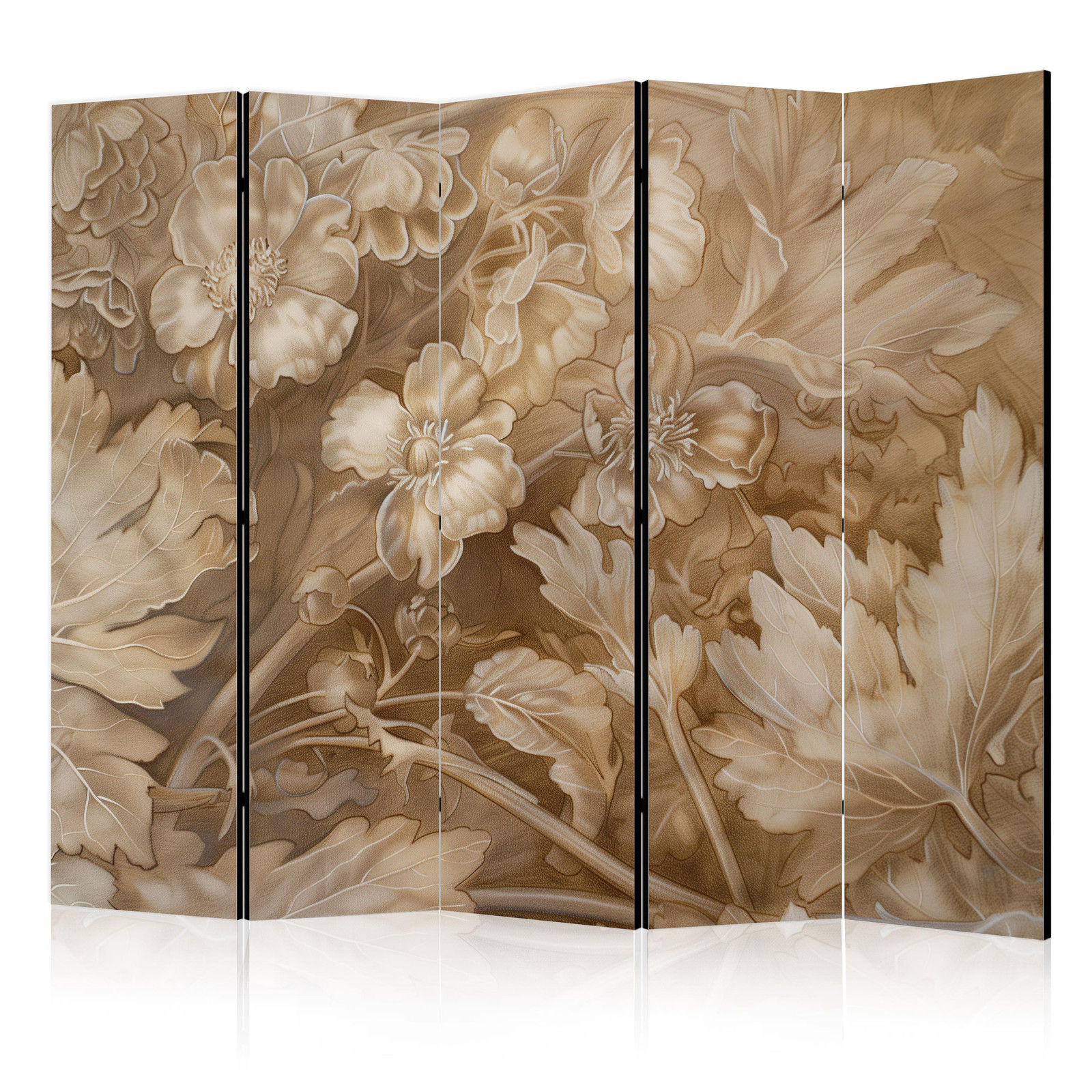 Διαχωριστικο Δωματιου - Carved Floral Ornaments In Soft Sepia And Brown Tones Ηχοαπορροφητικο 225x172cm