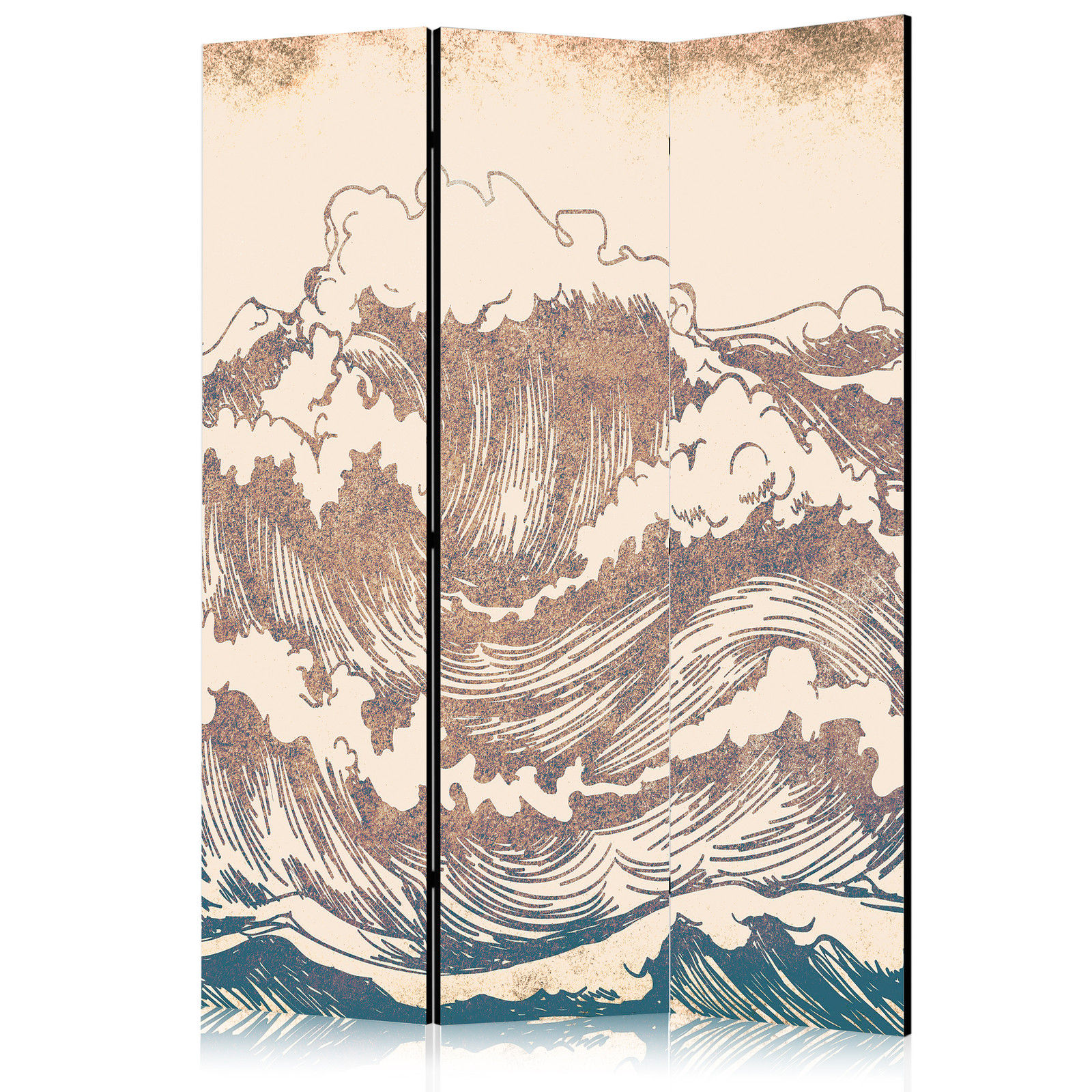 Διαχωριστικο Δωματιου - Stormy Ocean - High Waves In Brown And Navy Colors On A Beige Background In Vintage Style Μονης Οψης 135x172cm
