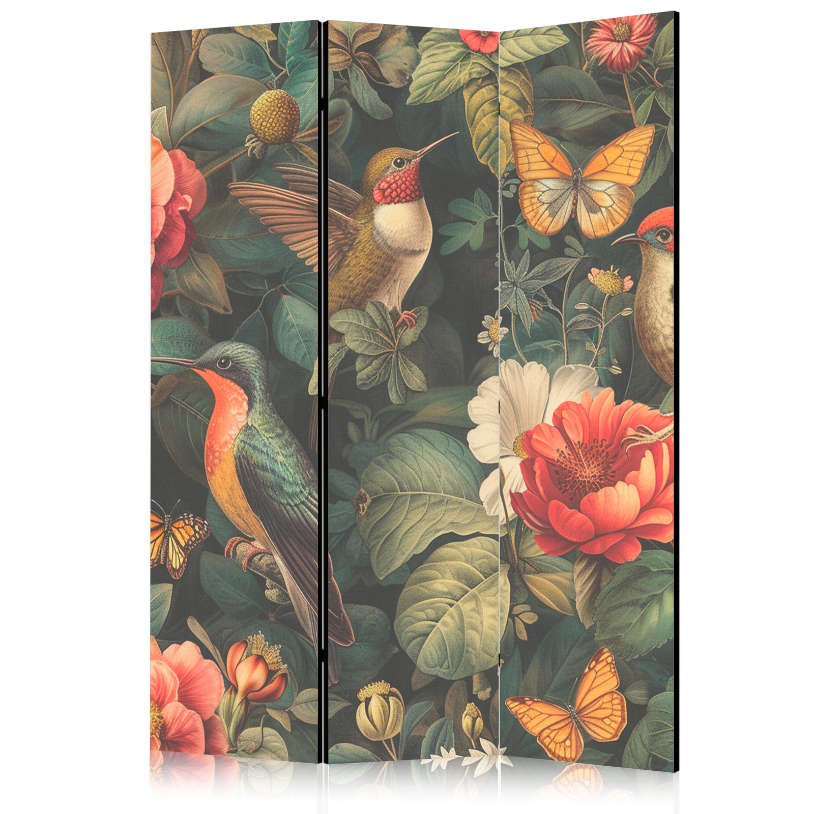 Διαχωριστικο Δωματιου - In The Botanical Garden - Flowers Birds And Butterflies - Colorful Illustration Ηχοαπορροφητικο 135x172cm
