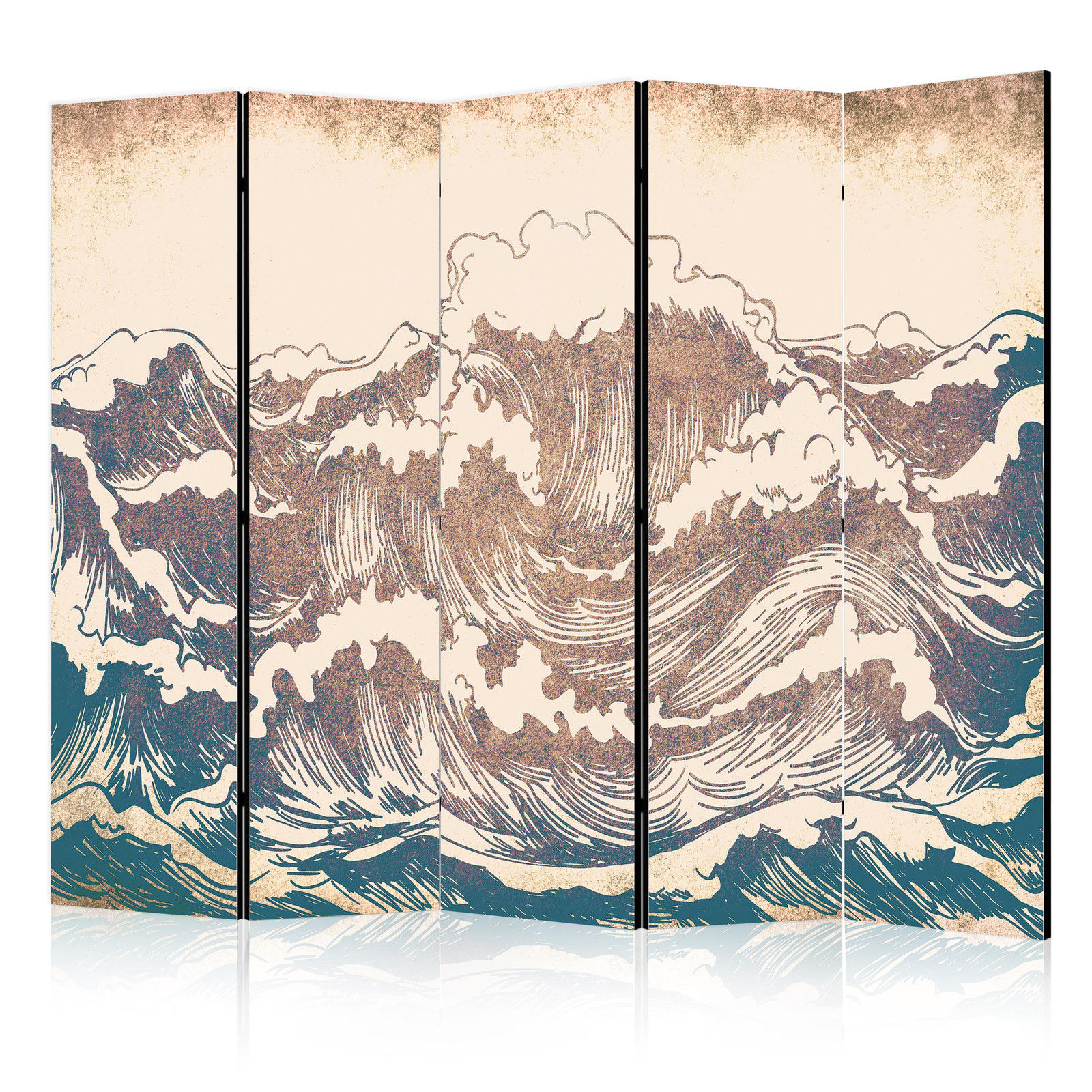 Διαχωριστικο Δωματιου - Turbulent Ocean - High Waves In Brown And Navy Colors On A Beige Background In Vintage Style Μονης Οψης 225x172cm